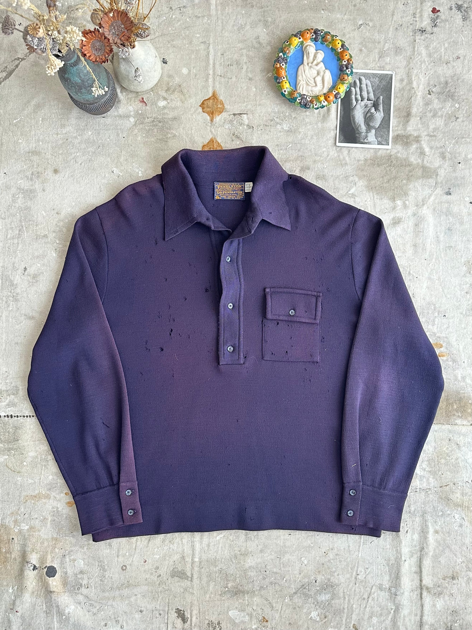 1960s Thrashed and Sunfaded Pendleton Knit Long Sleeve