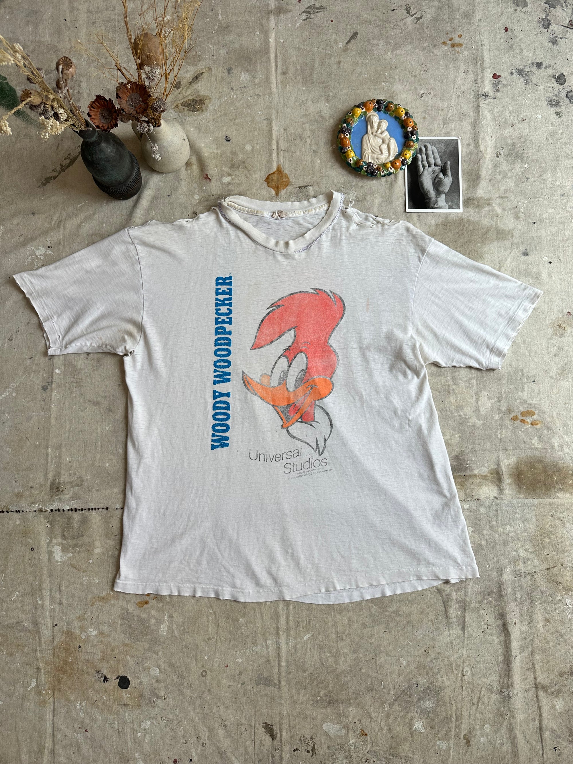 1980s Thrashed and Repaired Woody Woodpecker Tee