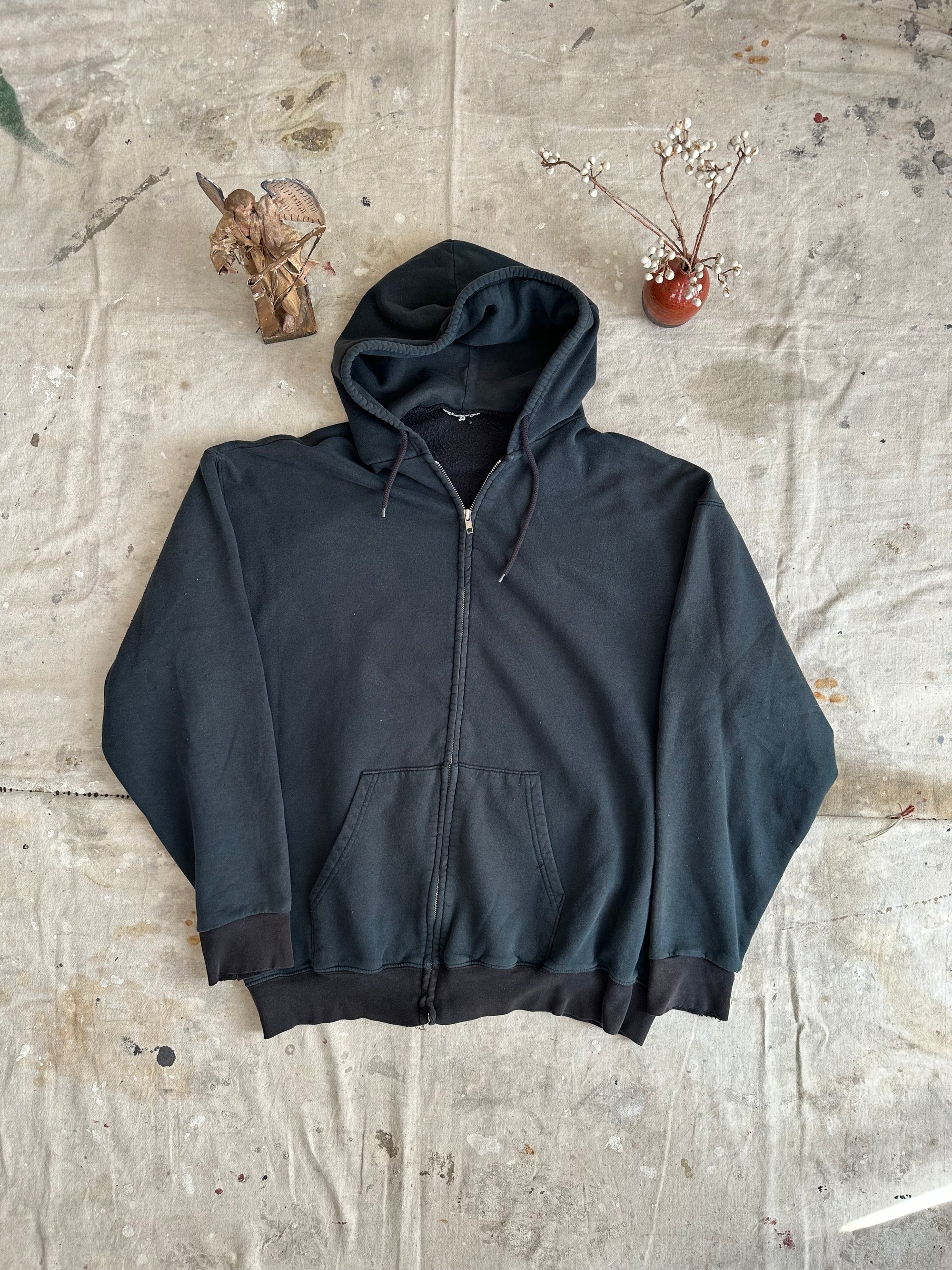 1990s Faded Two-Tone Black Zip-Up Sweater