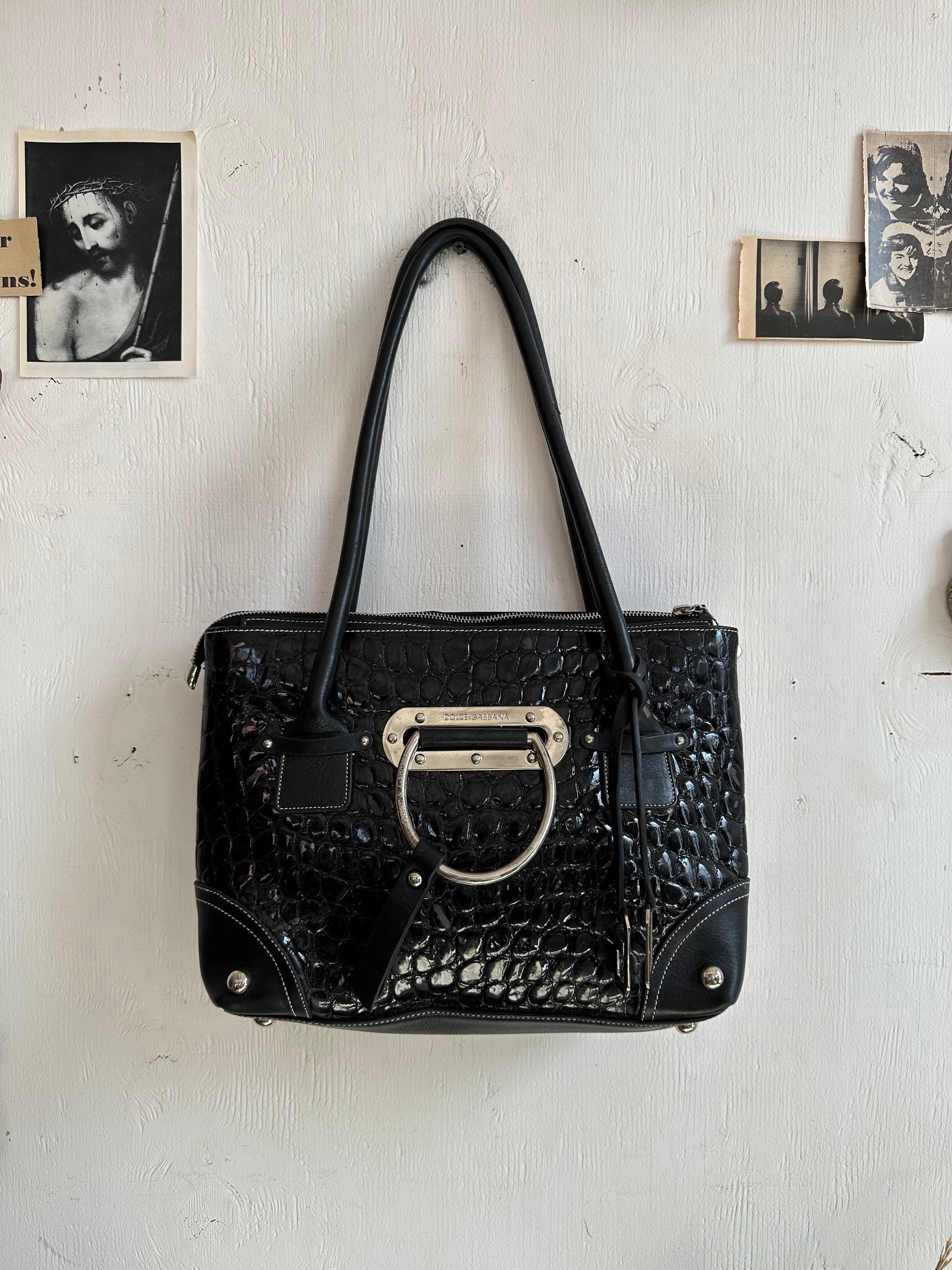 2000s Dolce & Gabbana Croc Embossed Leather Bag