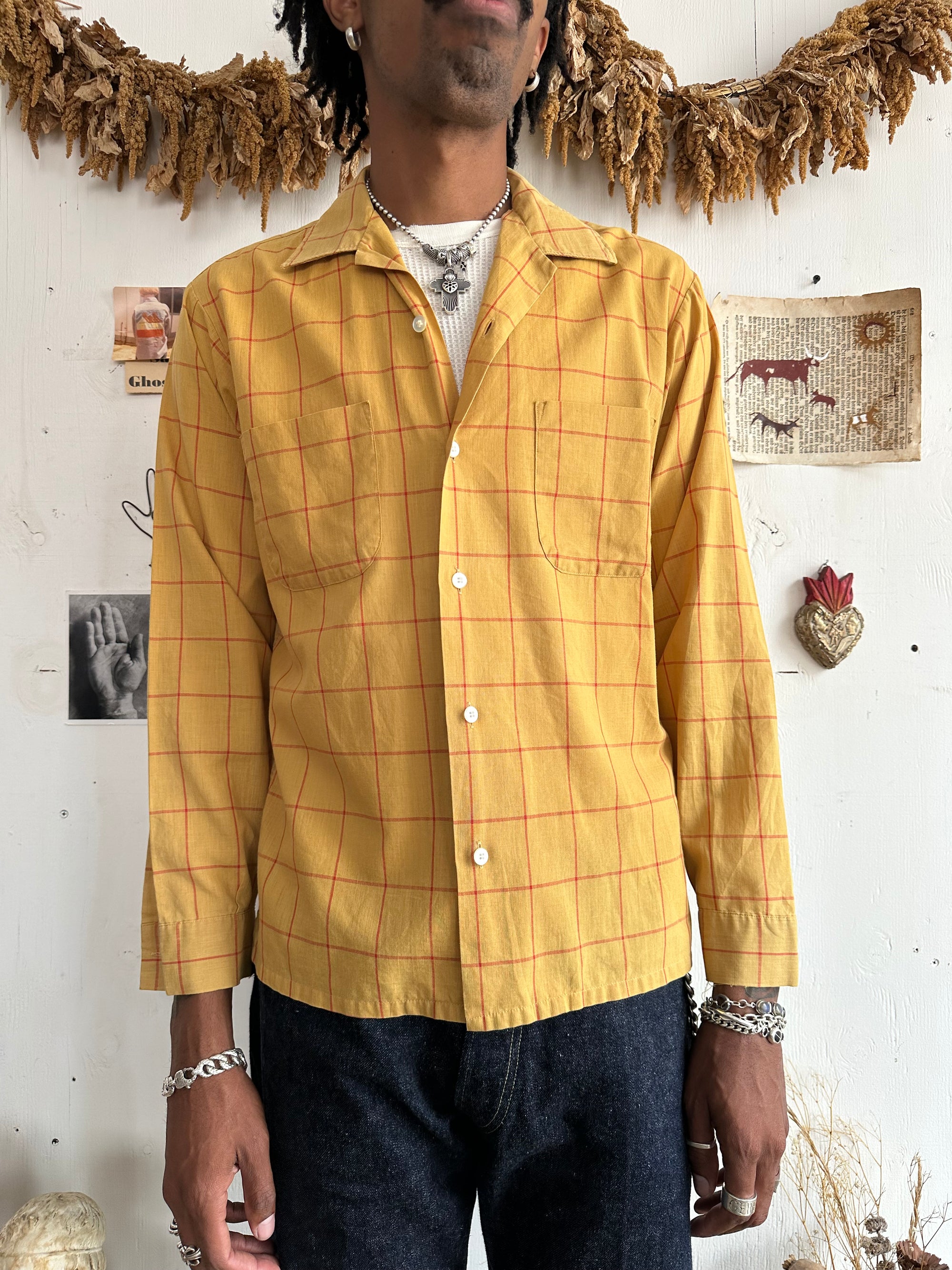 1970s Yellow and Red Window Check Shirt
