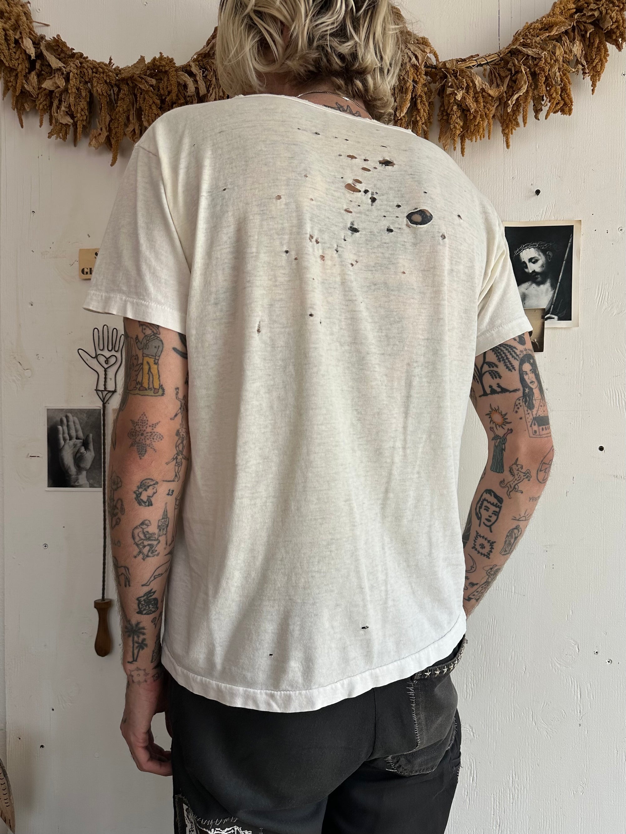 1980s Thrashed White V-Neck