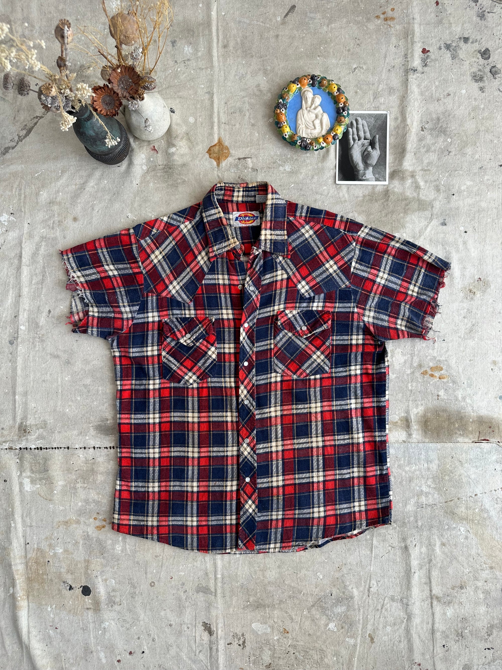 1990s Snap Button Dickies Short Sleeve Button Up
