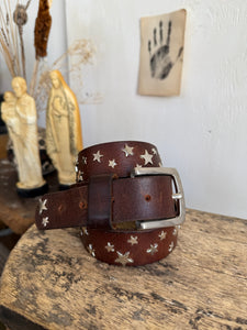 Vintage Hand Studded Brown Star Belt (35” - 39”)