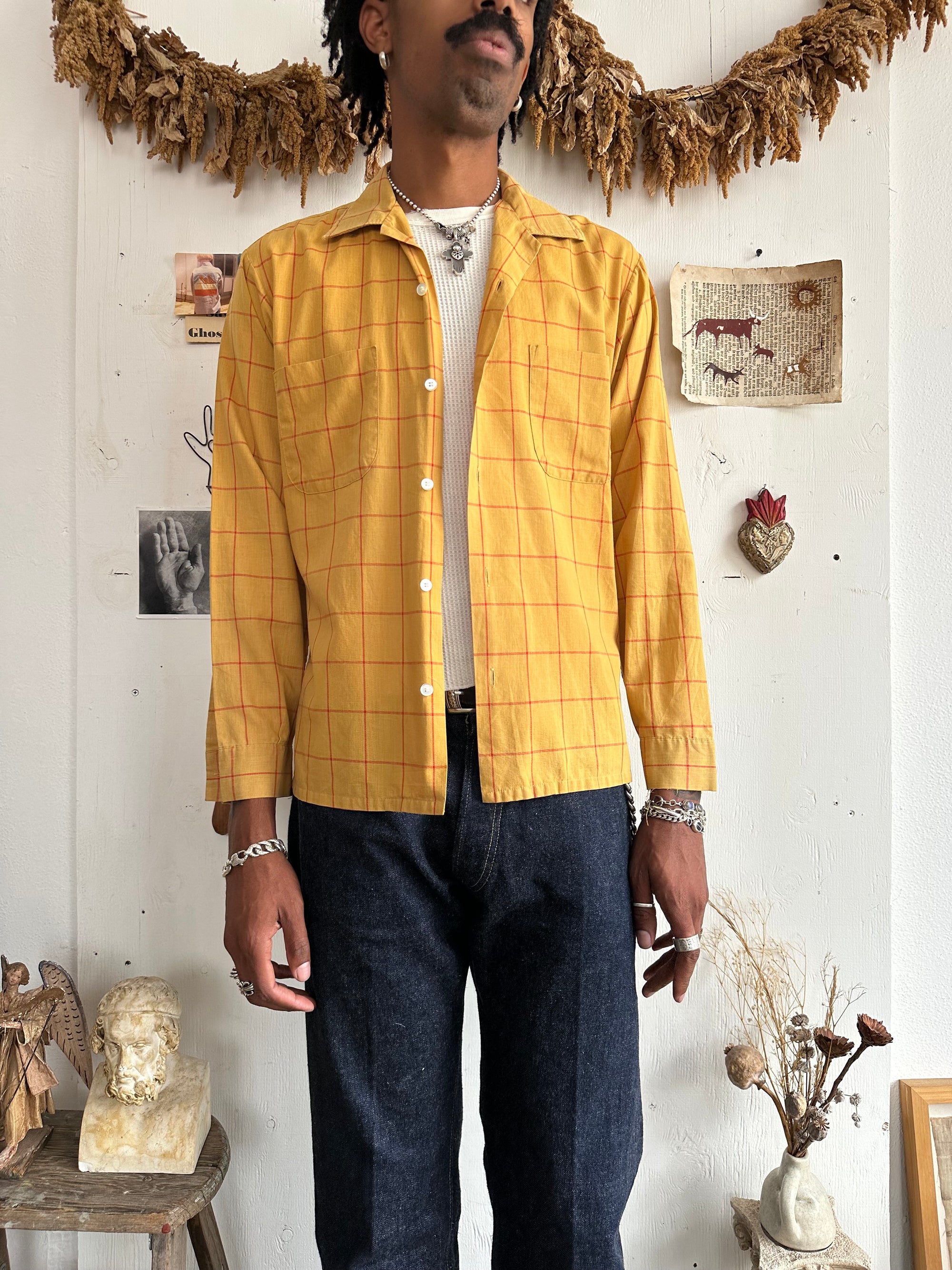1970s Yellow and Red Window Check Shirt