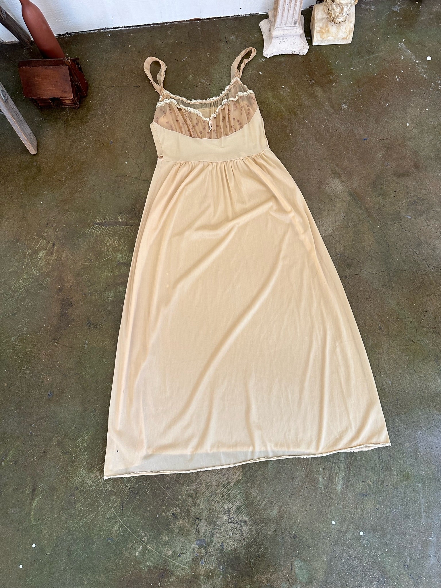 1970s Earth Toned Maxi Slip Dress (M)