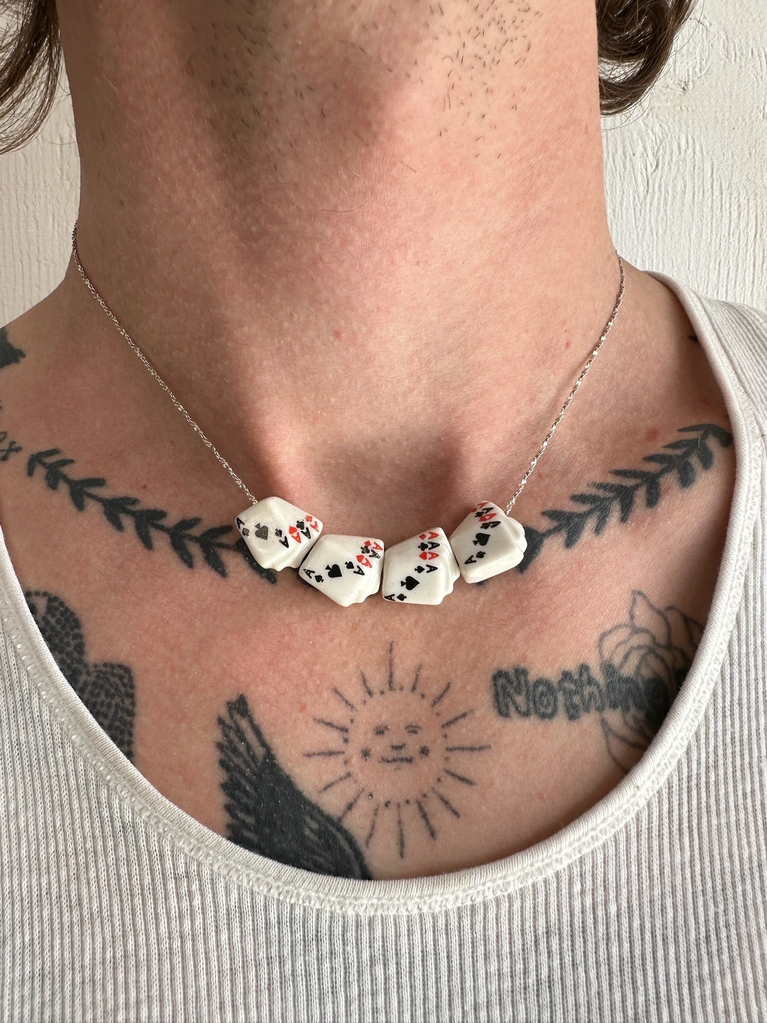 Vintage Aces Ceramic Bead Necklace (15”)