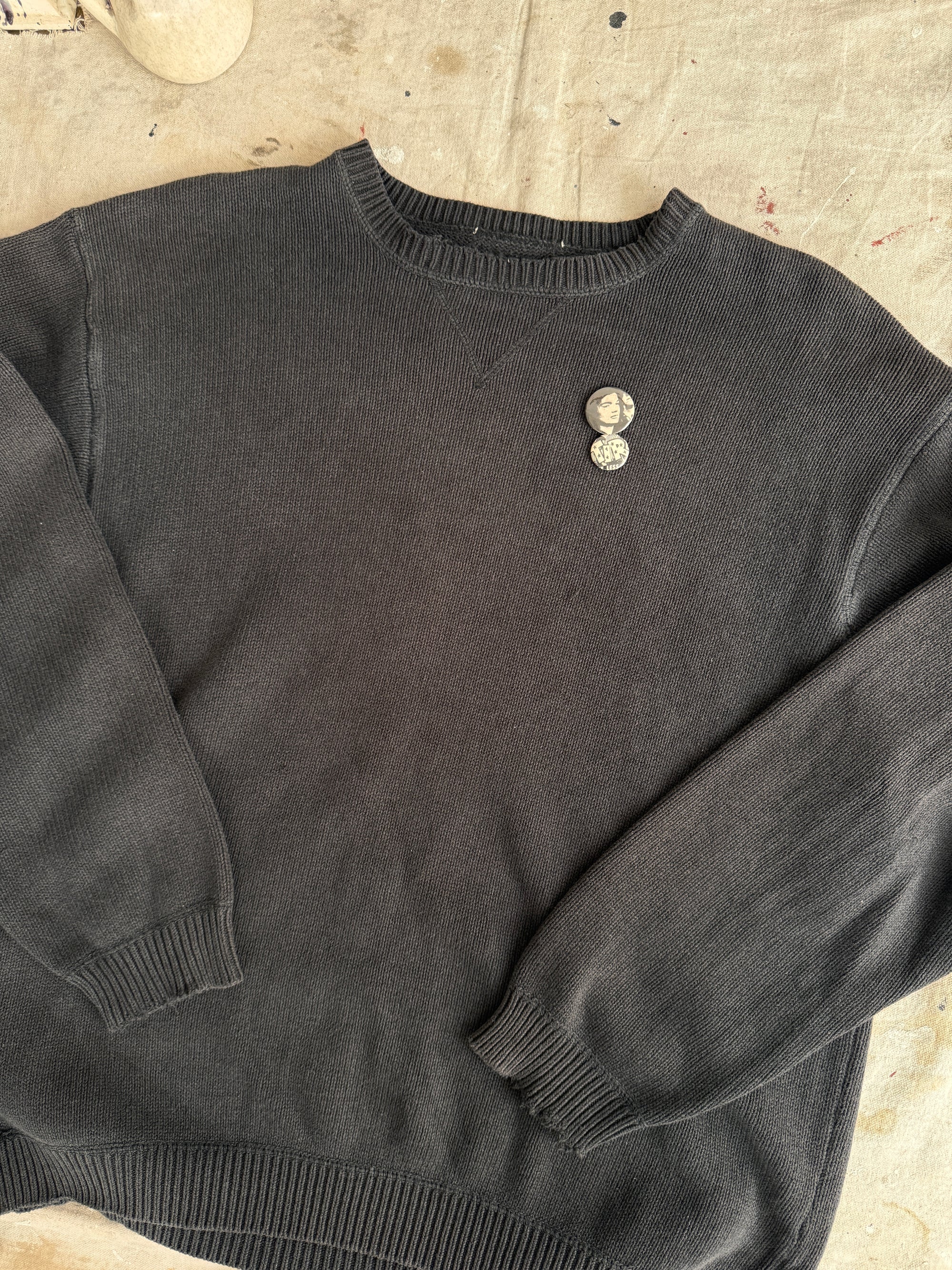 1990s Faded Black Knit W/ Pins