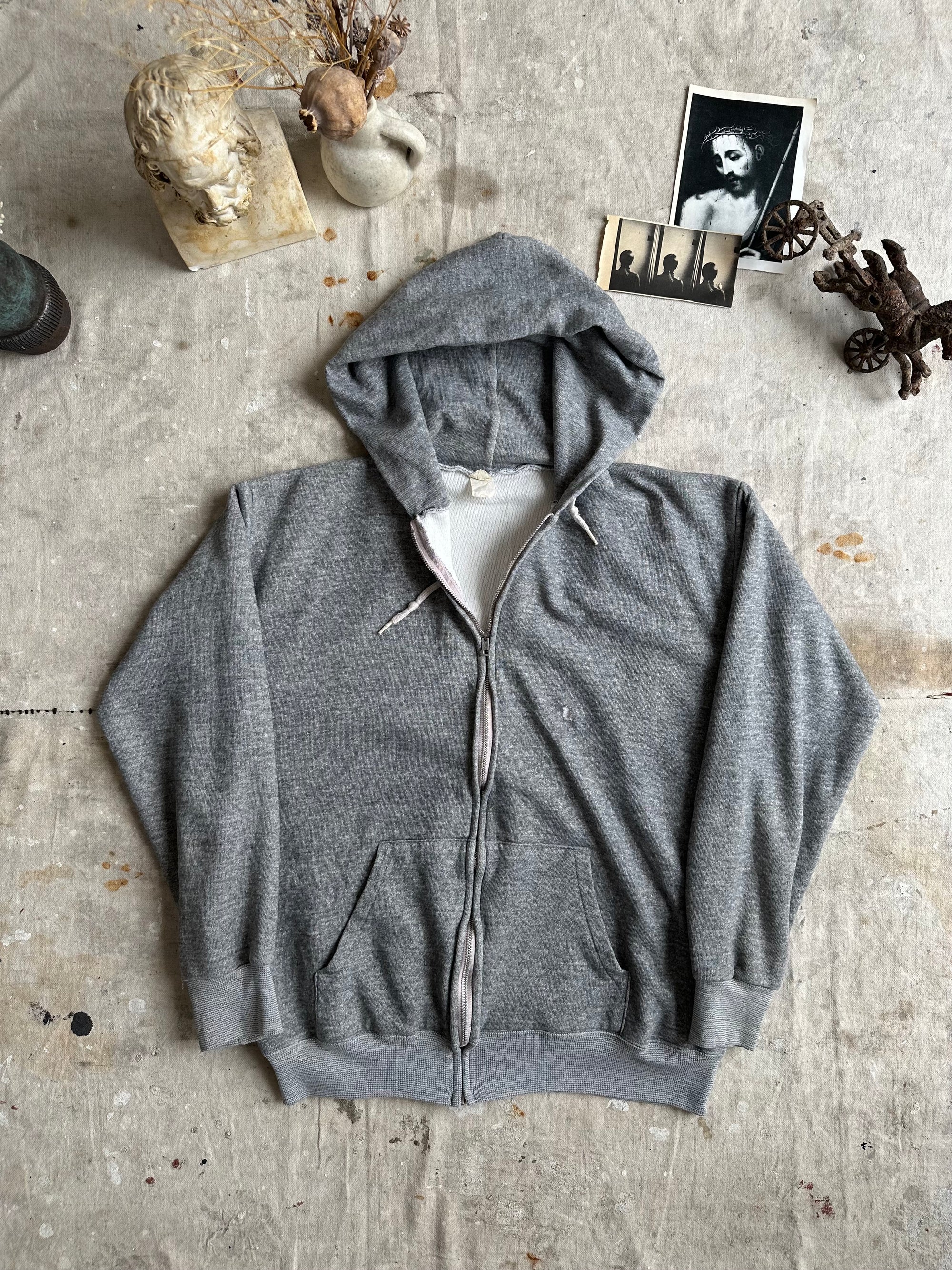 1980s Heather Grey Thermal Lined Zip-Up