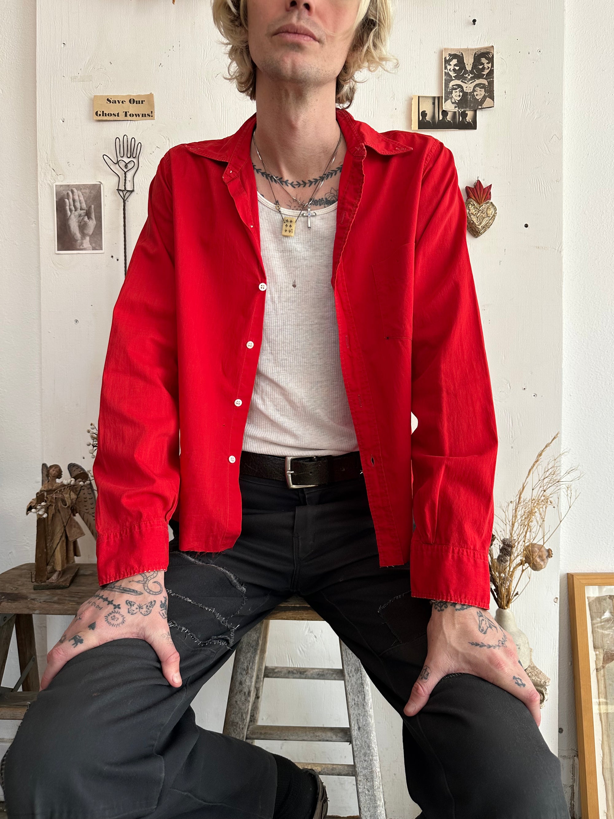1970s Red Button Up