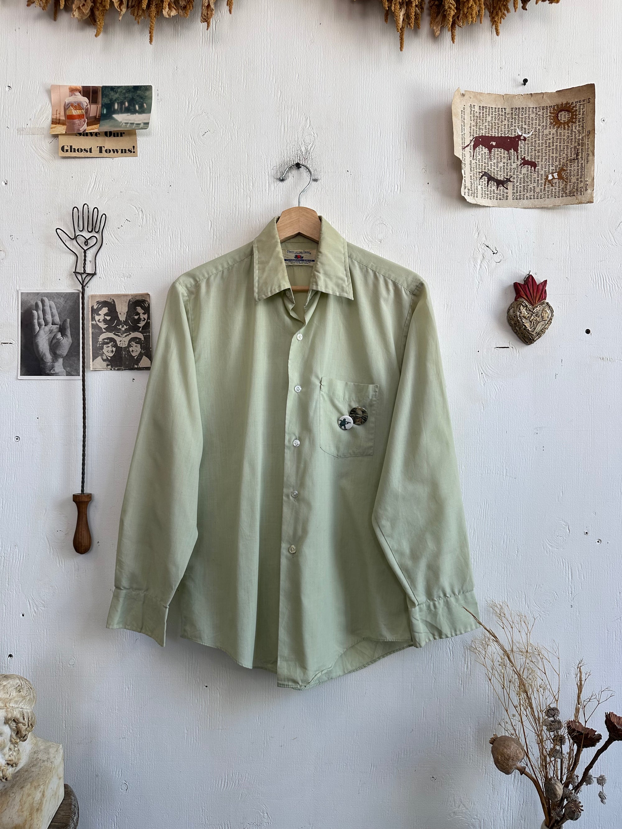 1960s Well Worn Light Green Shirt W/ Pins