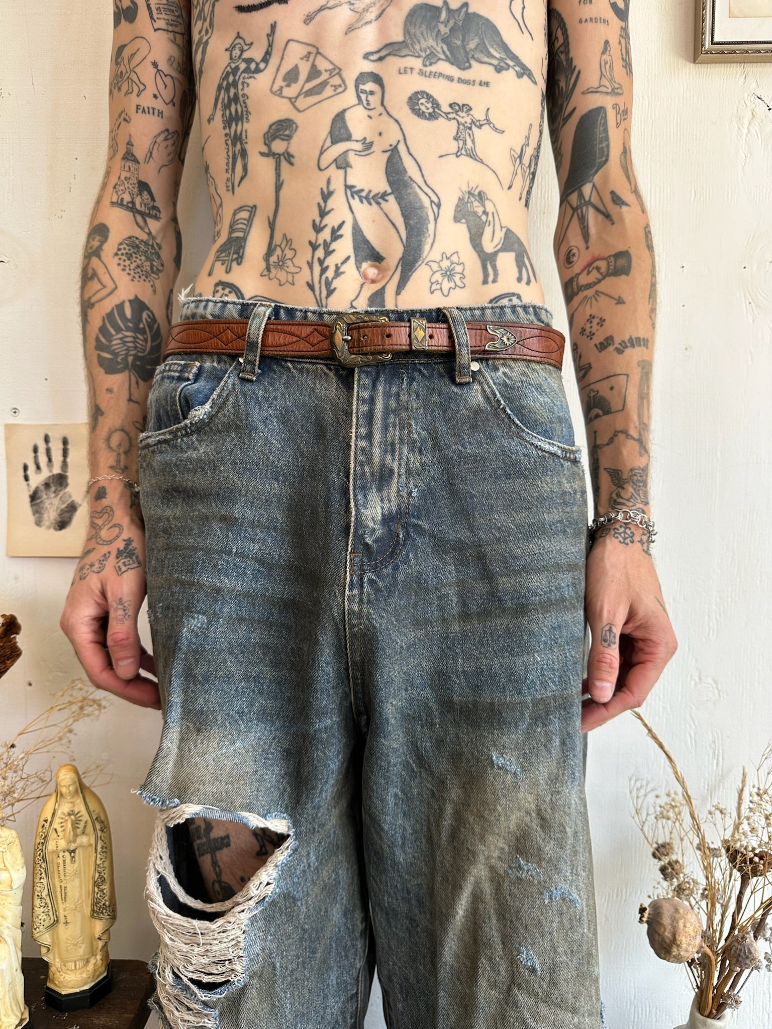 Vintage Diamond Stitched Western Belt (36” - 40”)