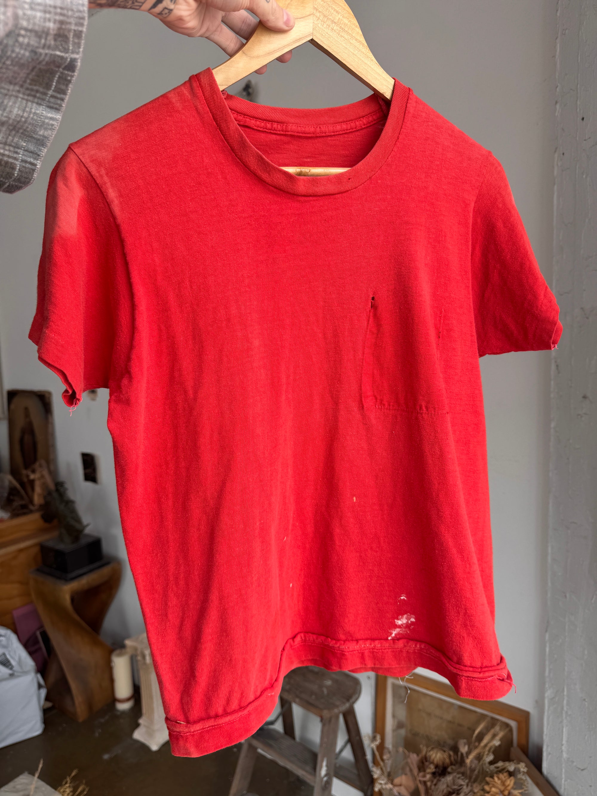 1970s Sunfaded Removed Pocket Red T-Shirt