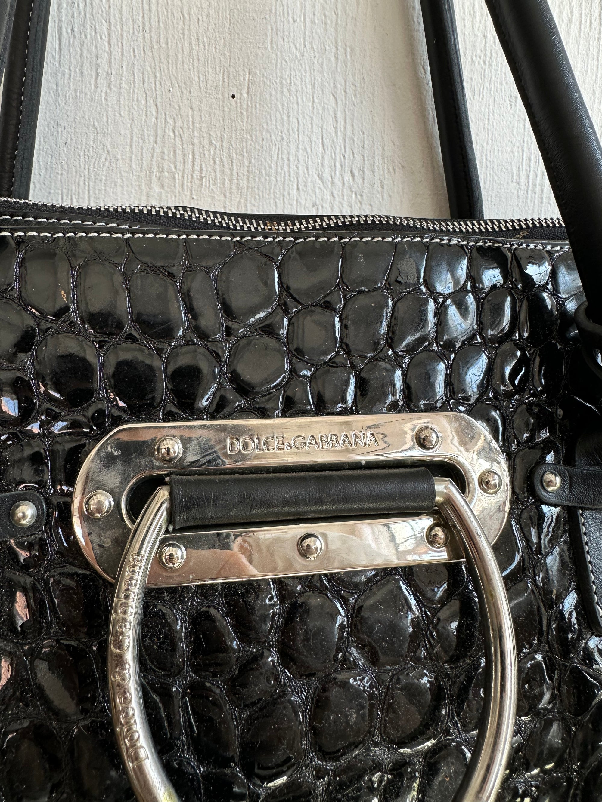 2000s Dolce & Gabbana Croc Embossed Leather Bag