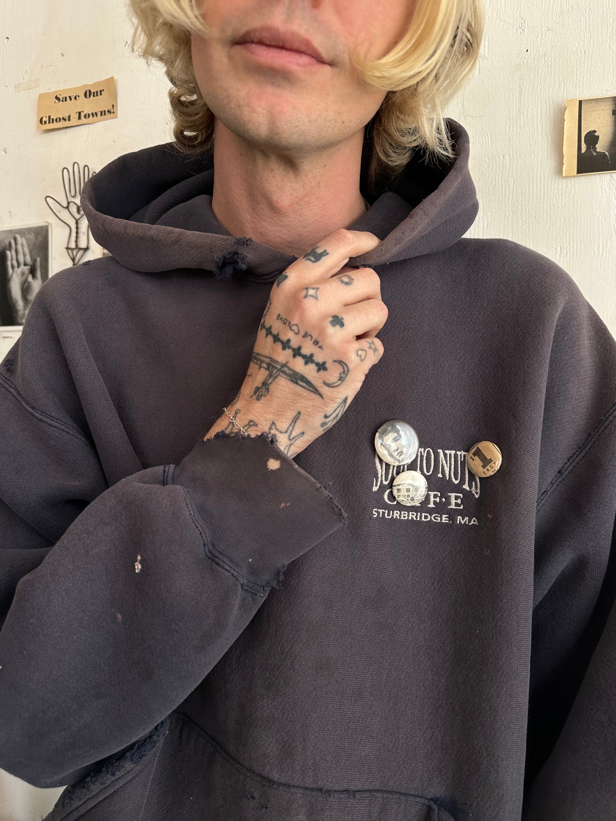 1990s Thrashed and Sunfaded Heavyweight Hoodie W/ Pins
