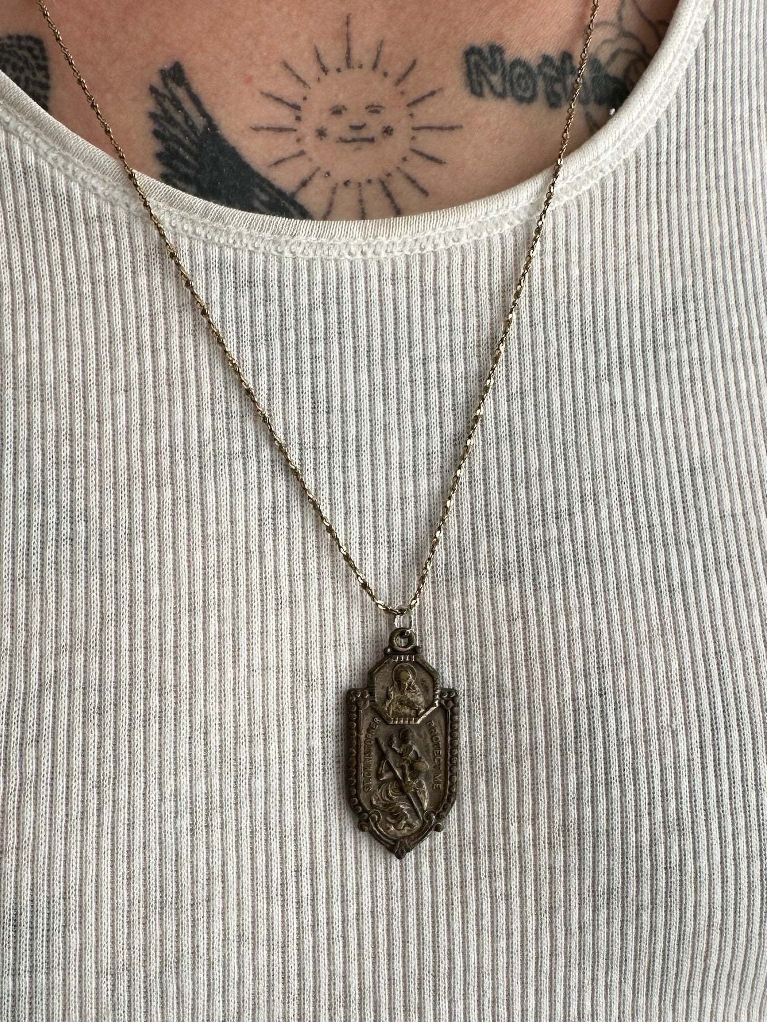 Vintage St. Christopher Shield Necklace (24”)
