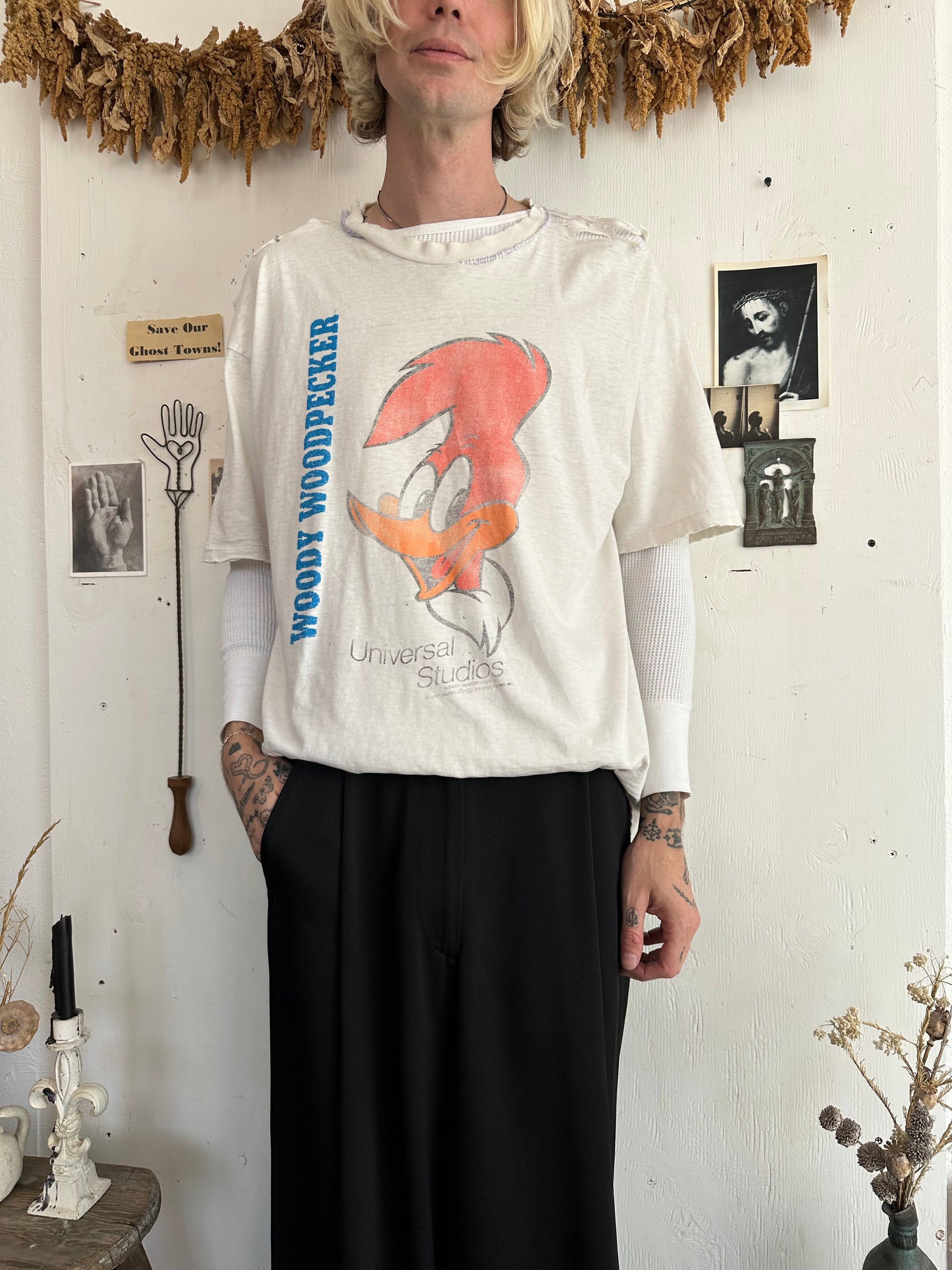 1980s Thrashed and Repaired Woody Woodpecker Tee