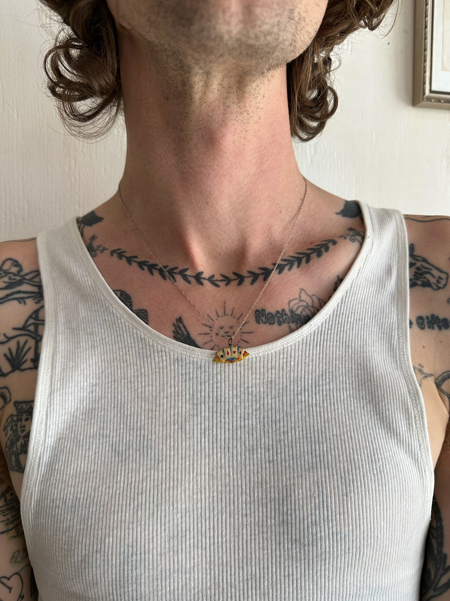 1920s Acetate Aces Pendant Necklace (18”)