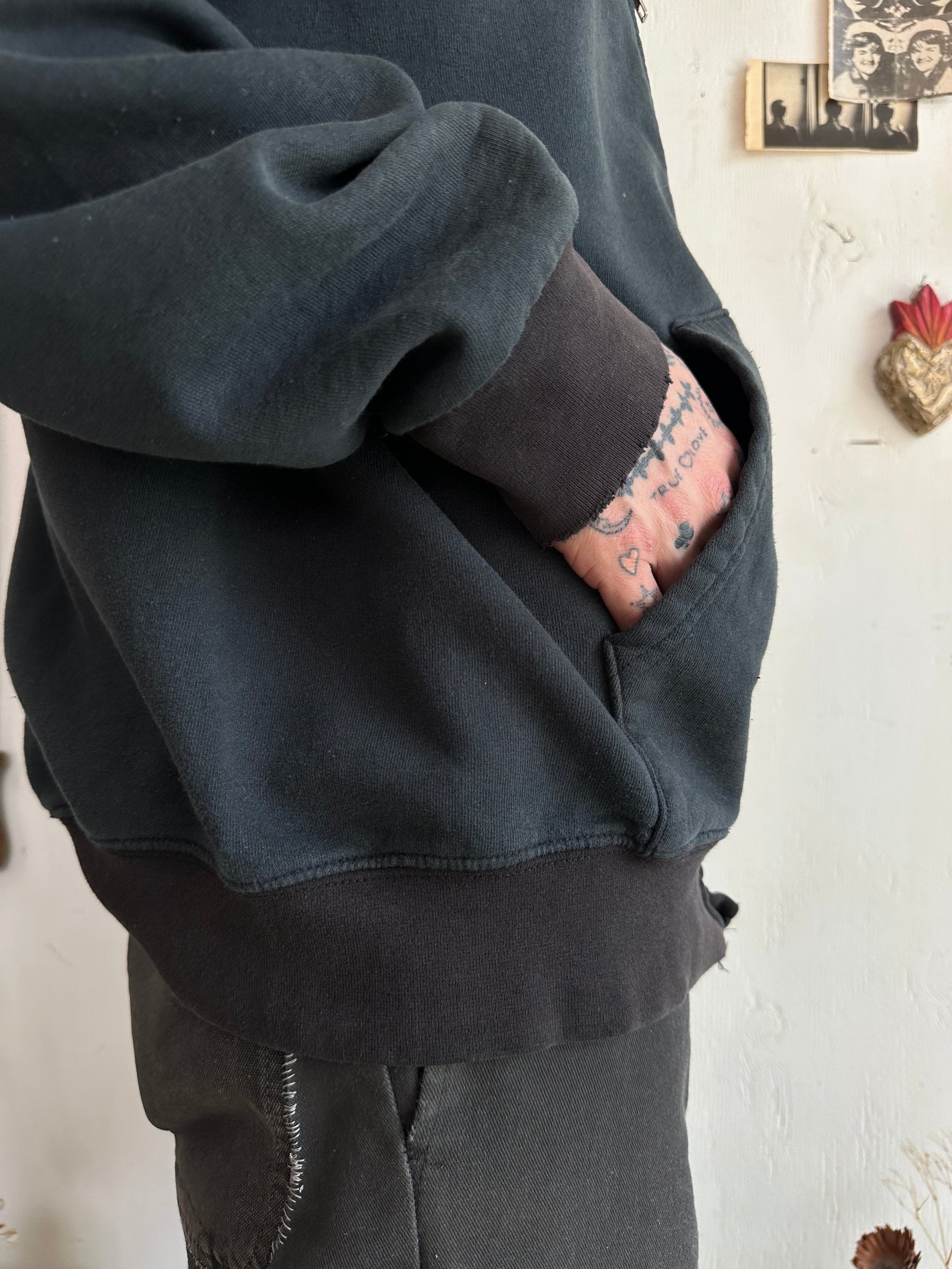 1990s Faded Two-Tone Black Zip-Up Sweater