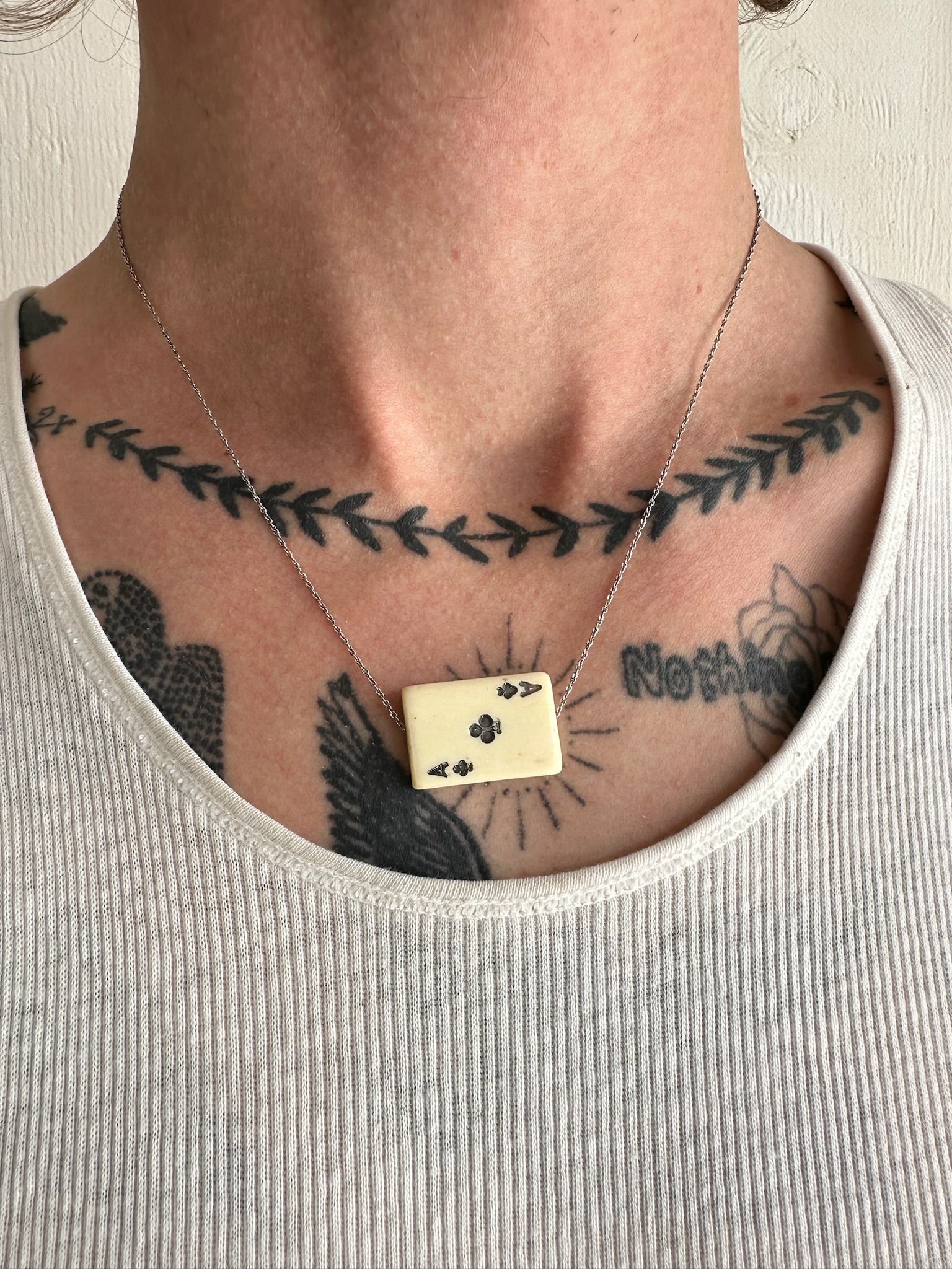 1940s Ace of Clubs Playing Card Necklace (17”)