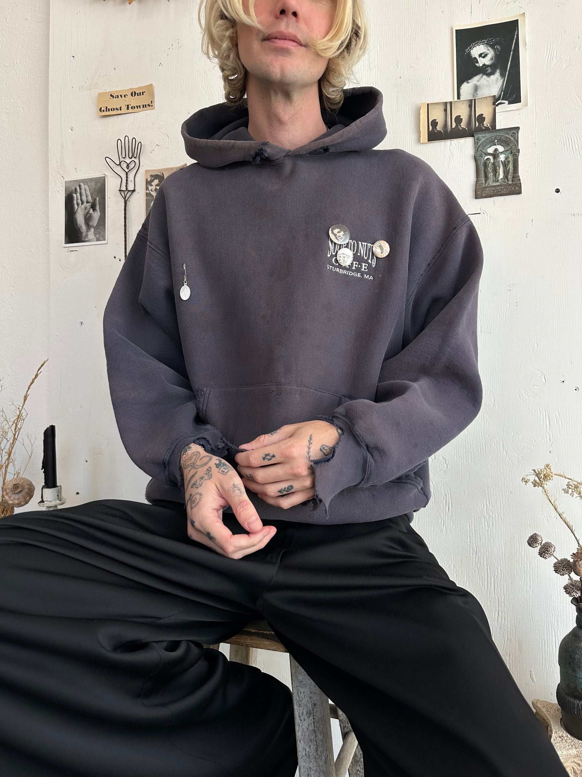 1990s Thrashed and Sunfaded Heavyweight Hoodie W/ Pins