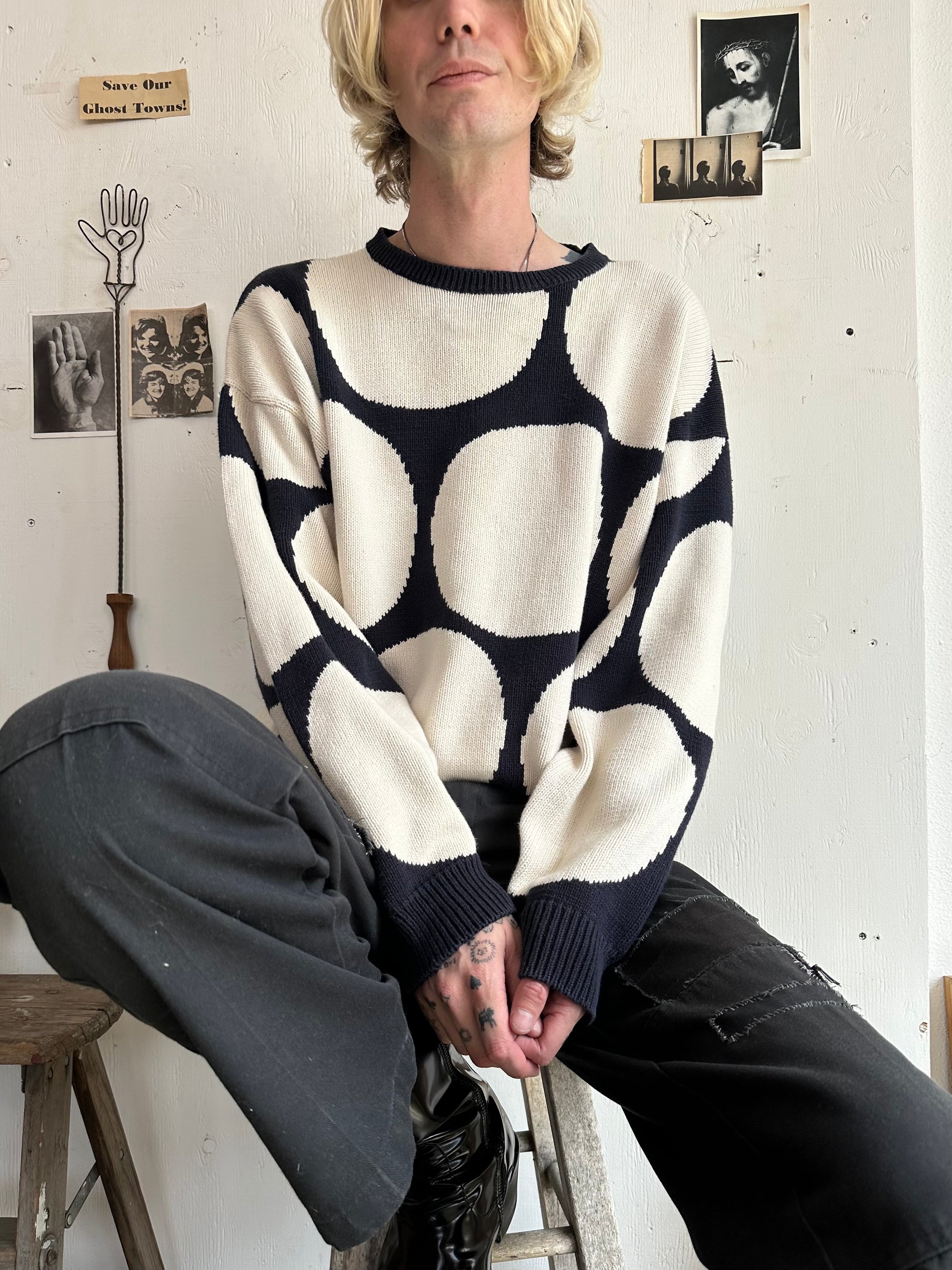 1990s Perry Ellis Large Polka Dot Knit