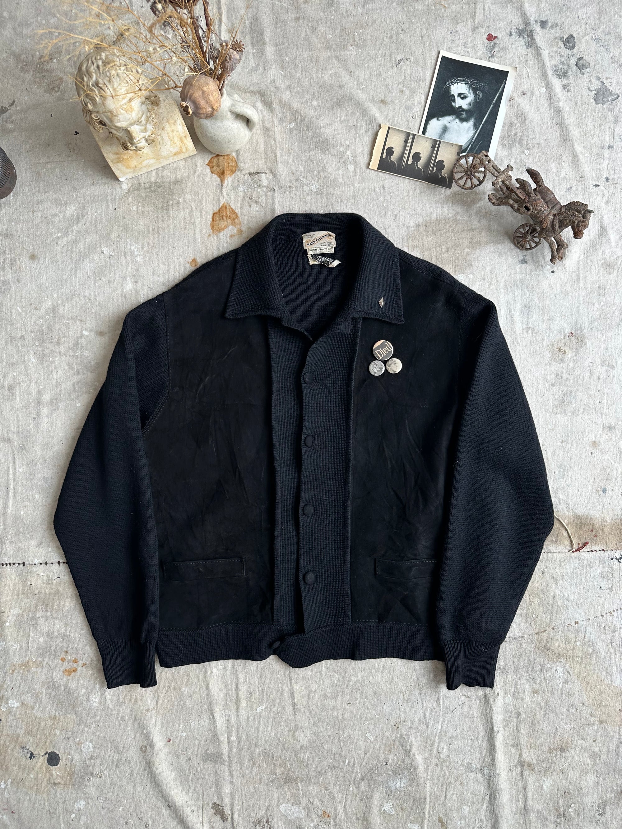 1960s Knit Suede Jacket W/ Pins