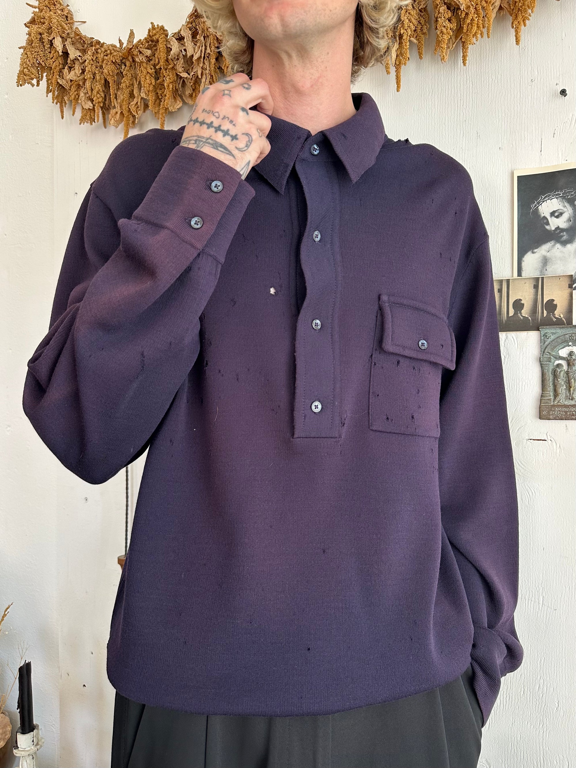 1960s Thrashed and Sunfaded Pendleton Knit Long Sleeve