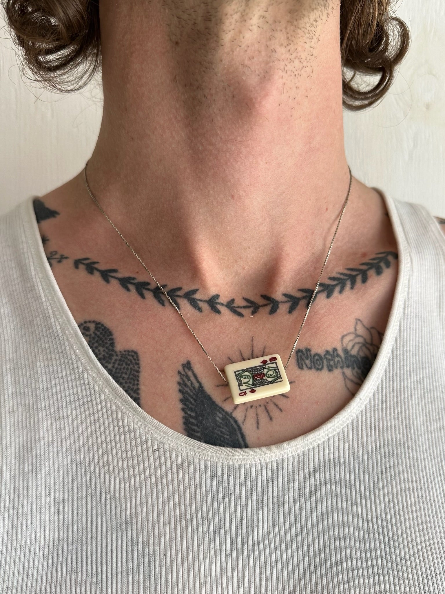 1940s Queen of Diamonds Playing Card Necklace (17”)