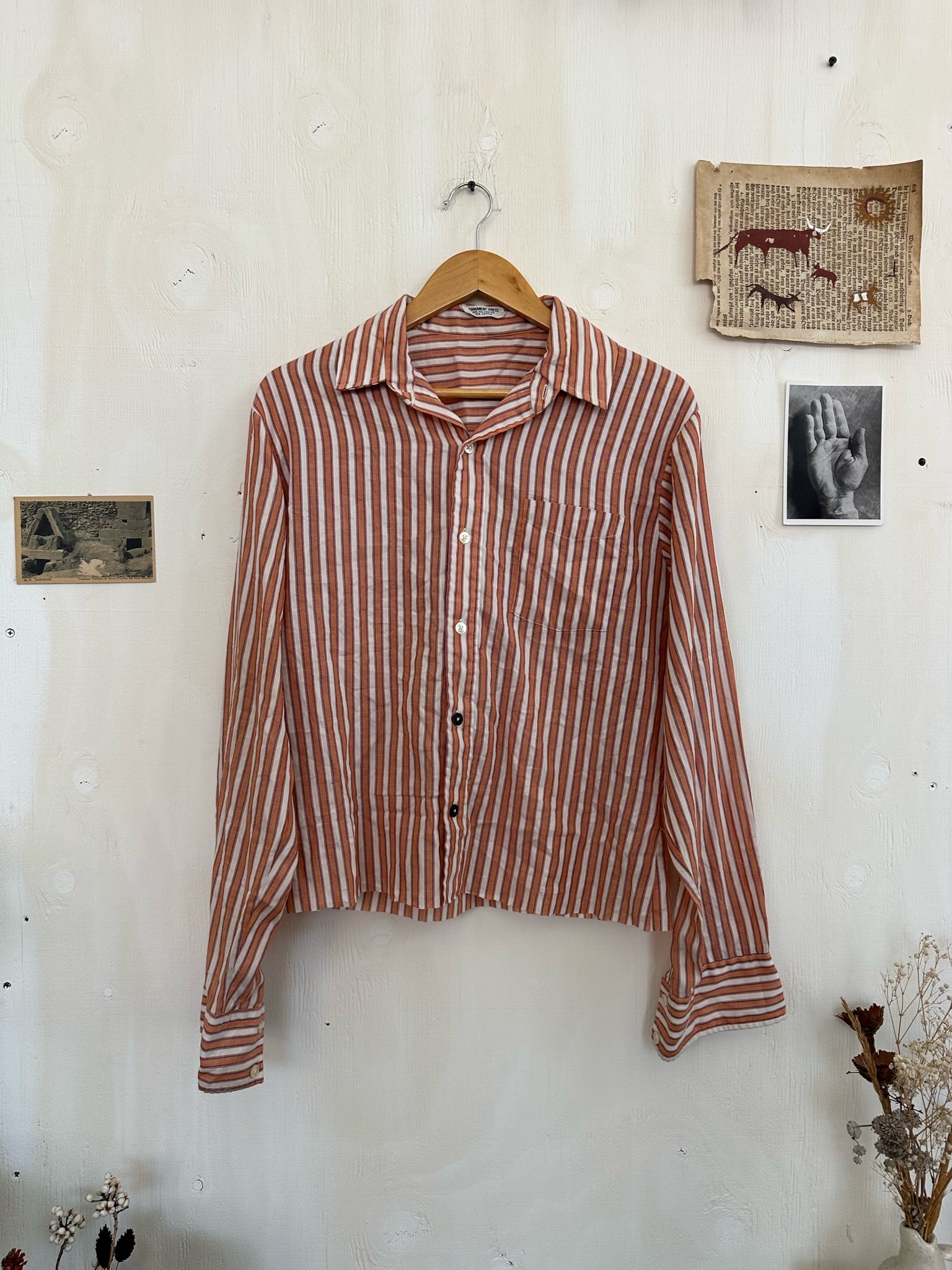 1970S Sheer Striped Button-Up (Boxy M)