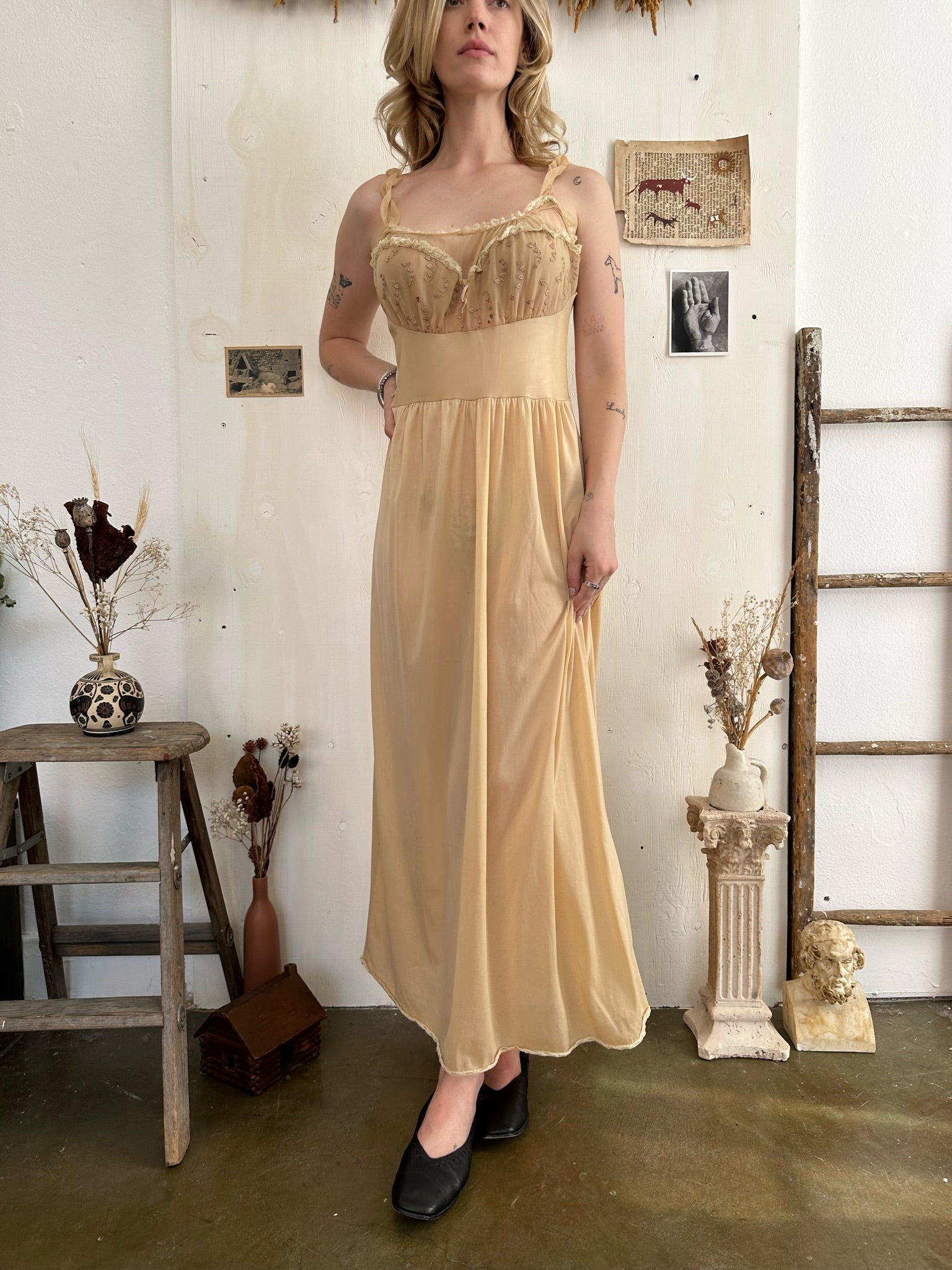 1970s Earth Toned Maxi Slip Dress (M)