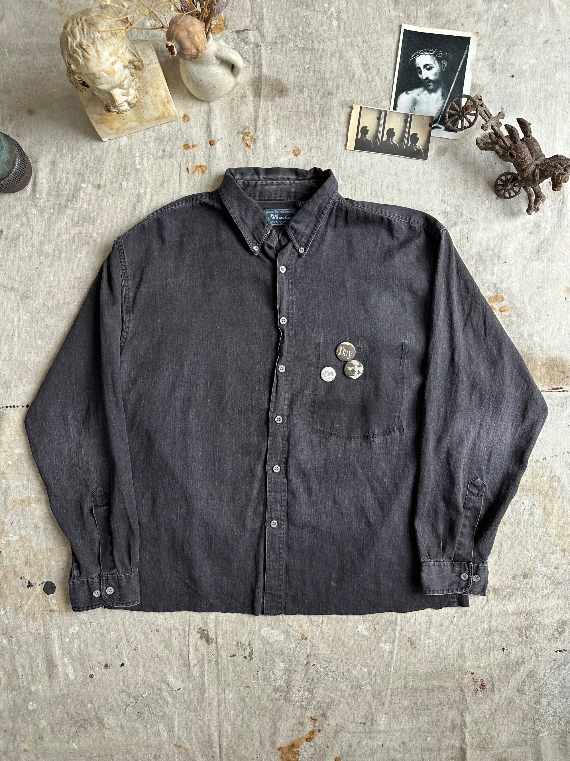 1990s Faded Black Button Down W/ Pins