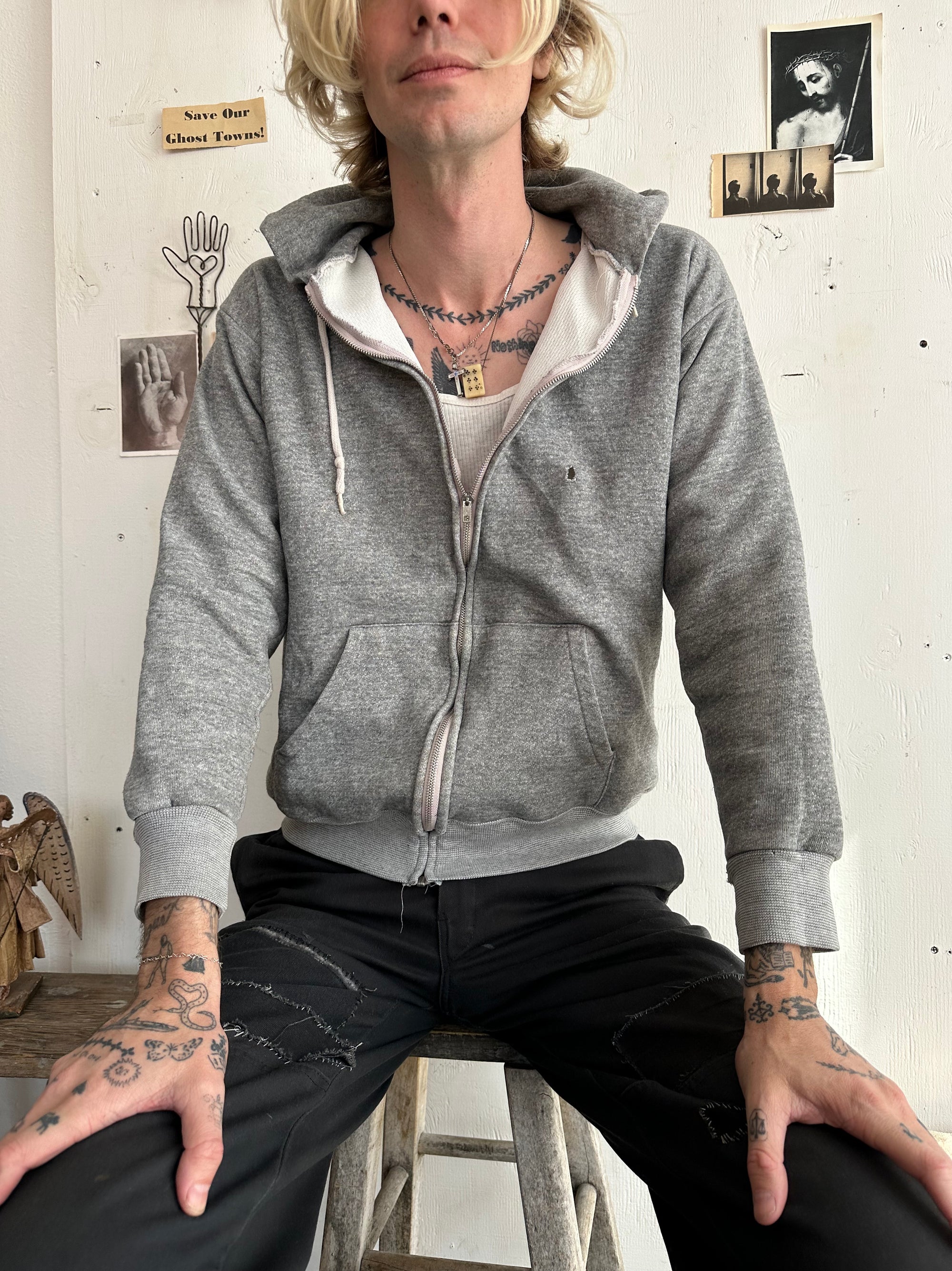 1980s Heather Grey Thermal Lined Zip-Up