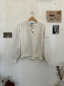 1980s Greek Cropped Cotton Henley Sweater (Boxy L)