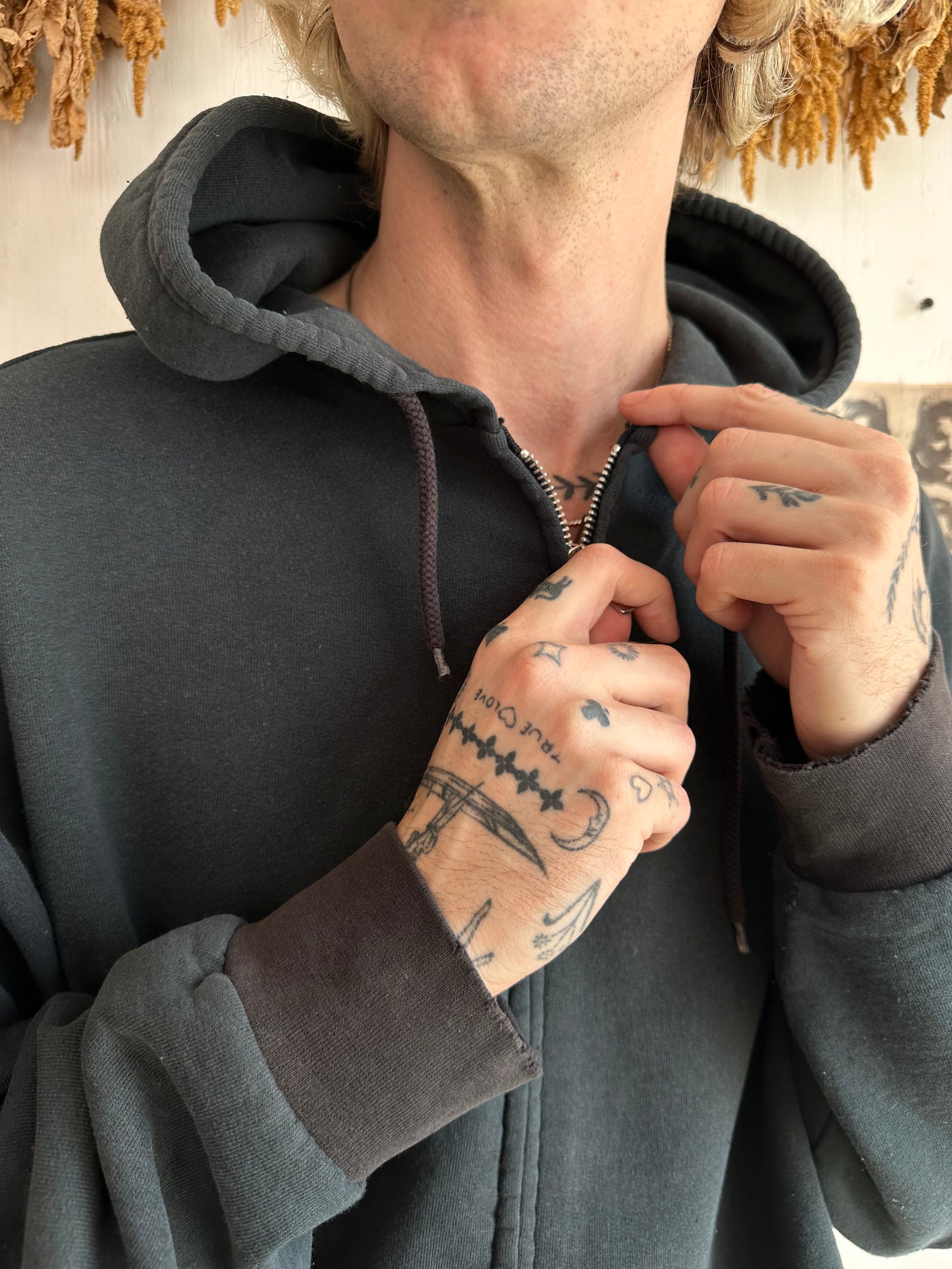 1990s Faded Two-Tone Black Zip-Up Sweater