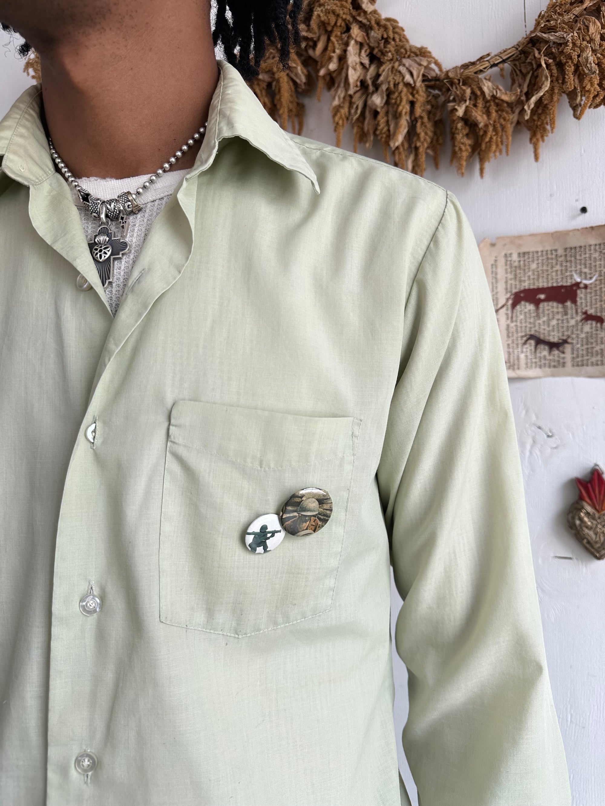 1960s Well Worn Light Green Shirt W/ Pins