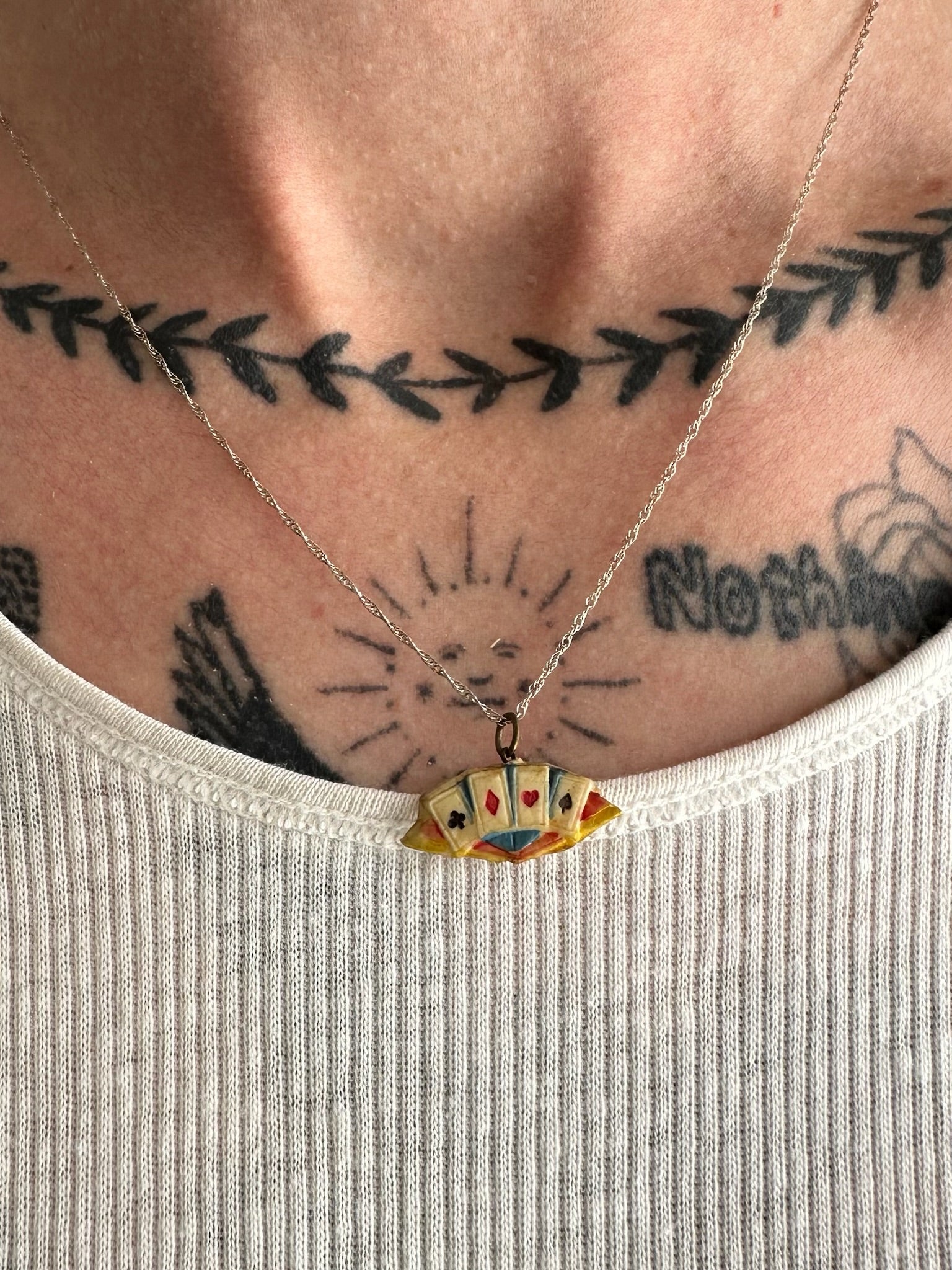 1920s Acetate Aces Pendant Necklace (18”)