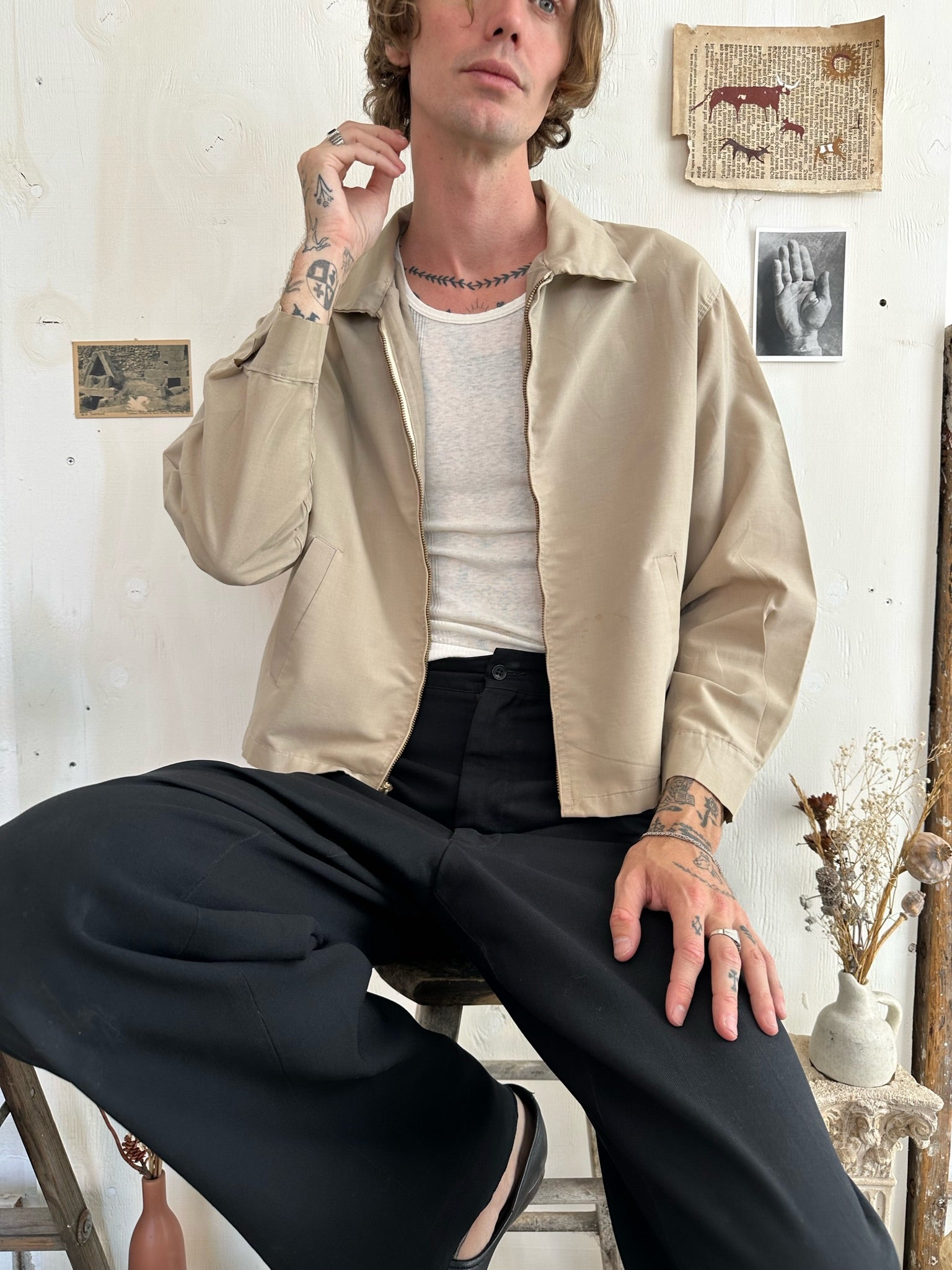 1960s Thin Khaki Work Jacket (Boxy M)