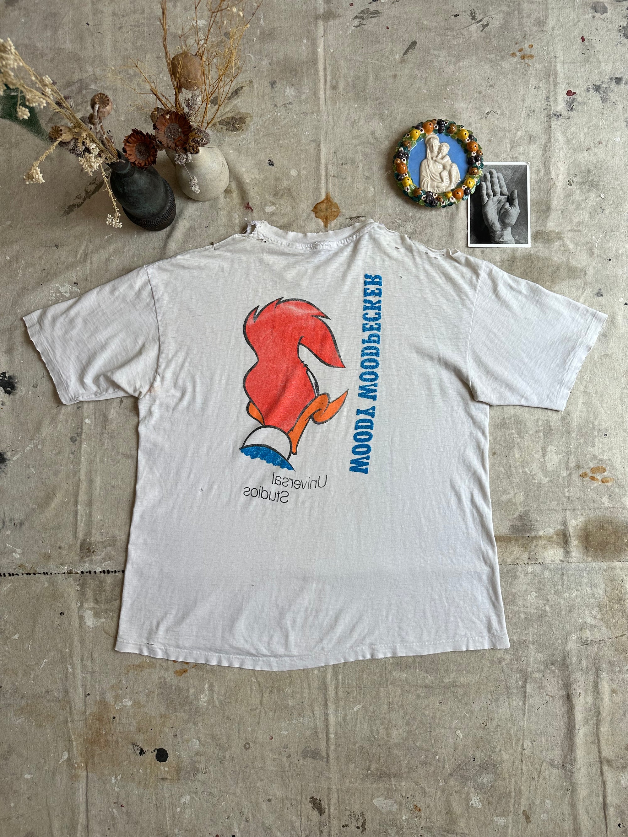 1980s Thrashed and Repaired Woody Woodpecker Tee