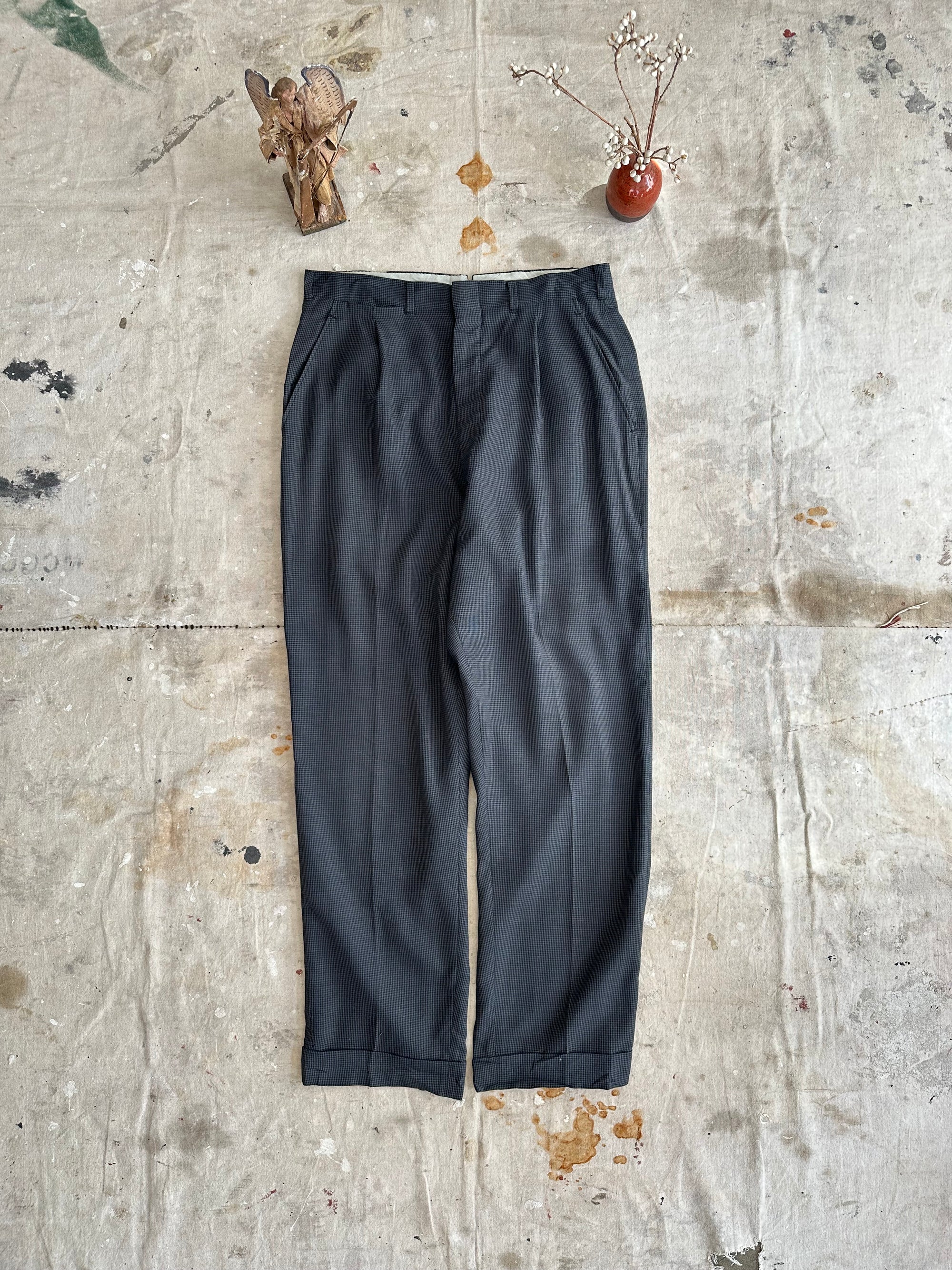 1950s Paper Thin Check Cotton Trousers