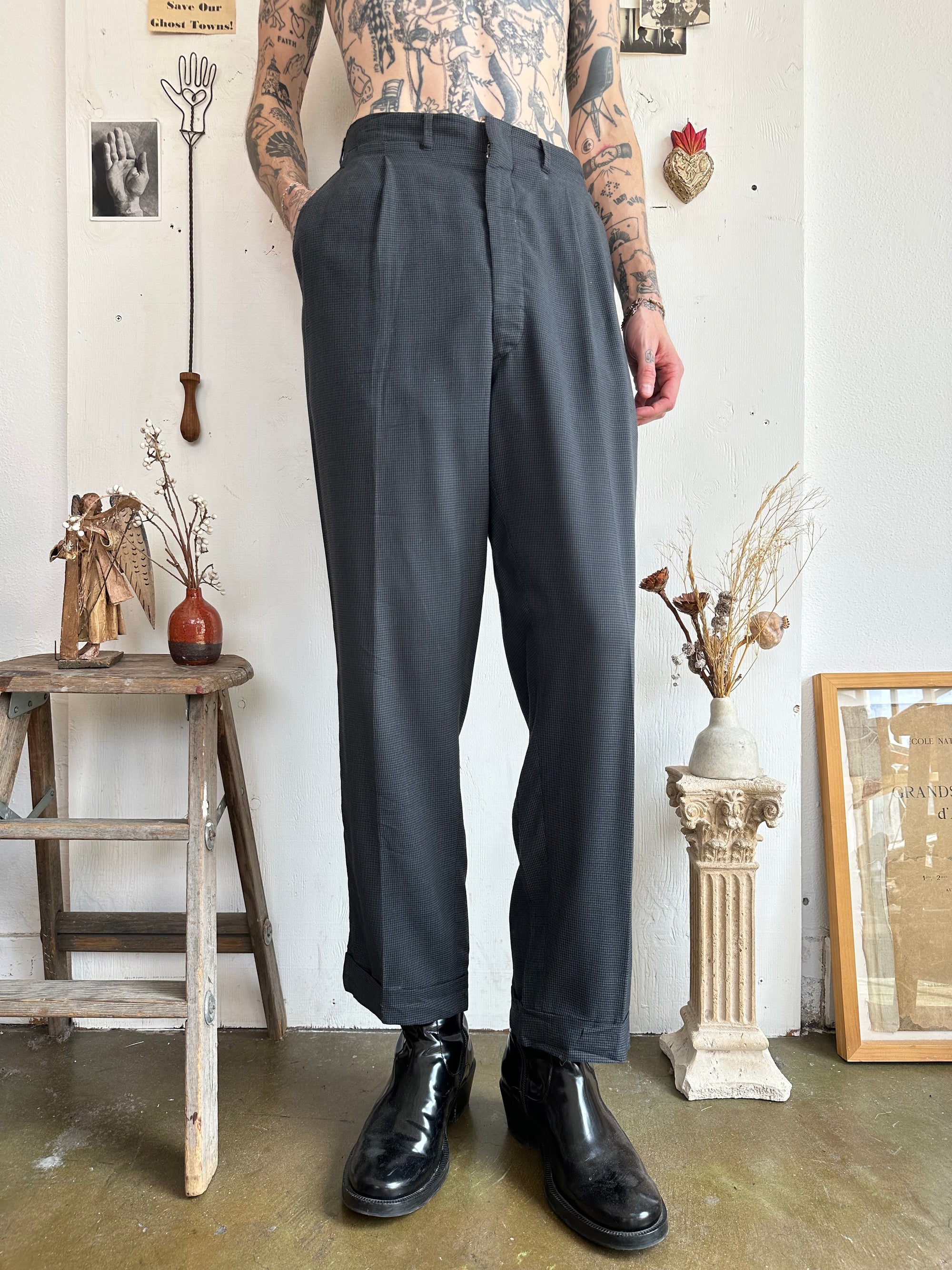 1950s Paper Thin Check Cotton Trousers