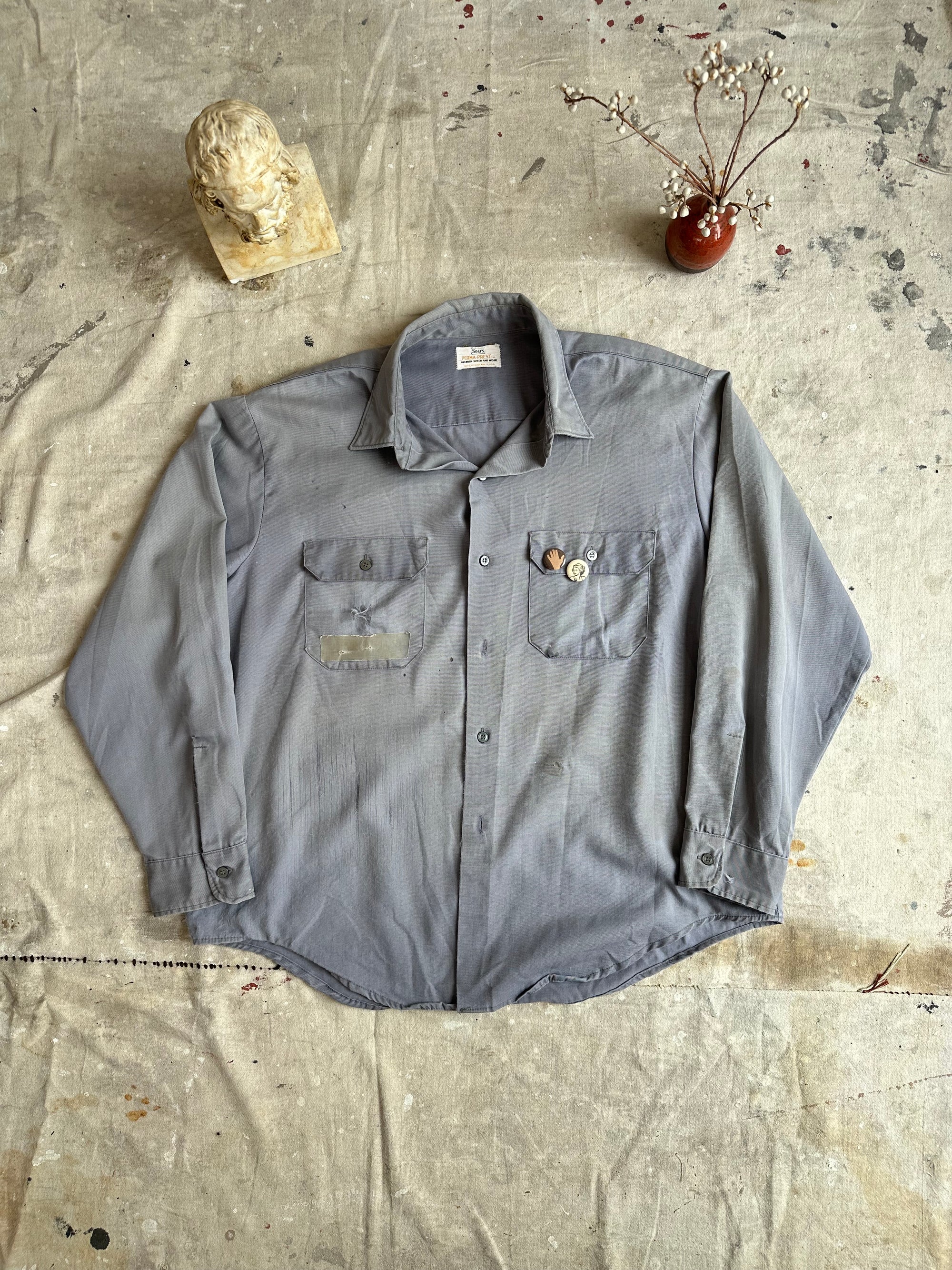 1970s Thrashed Work Shirt W/ Pins