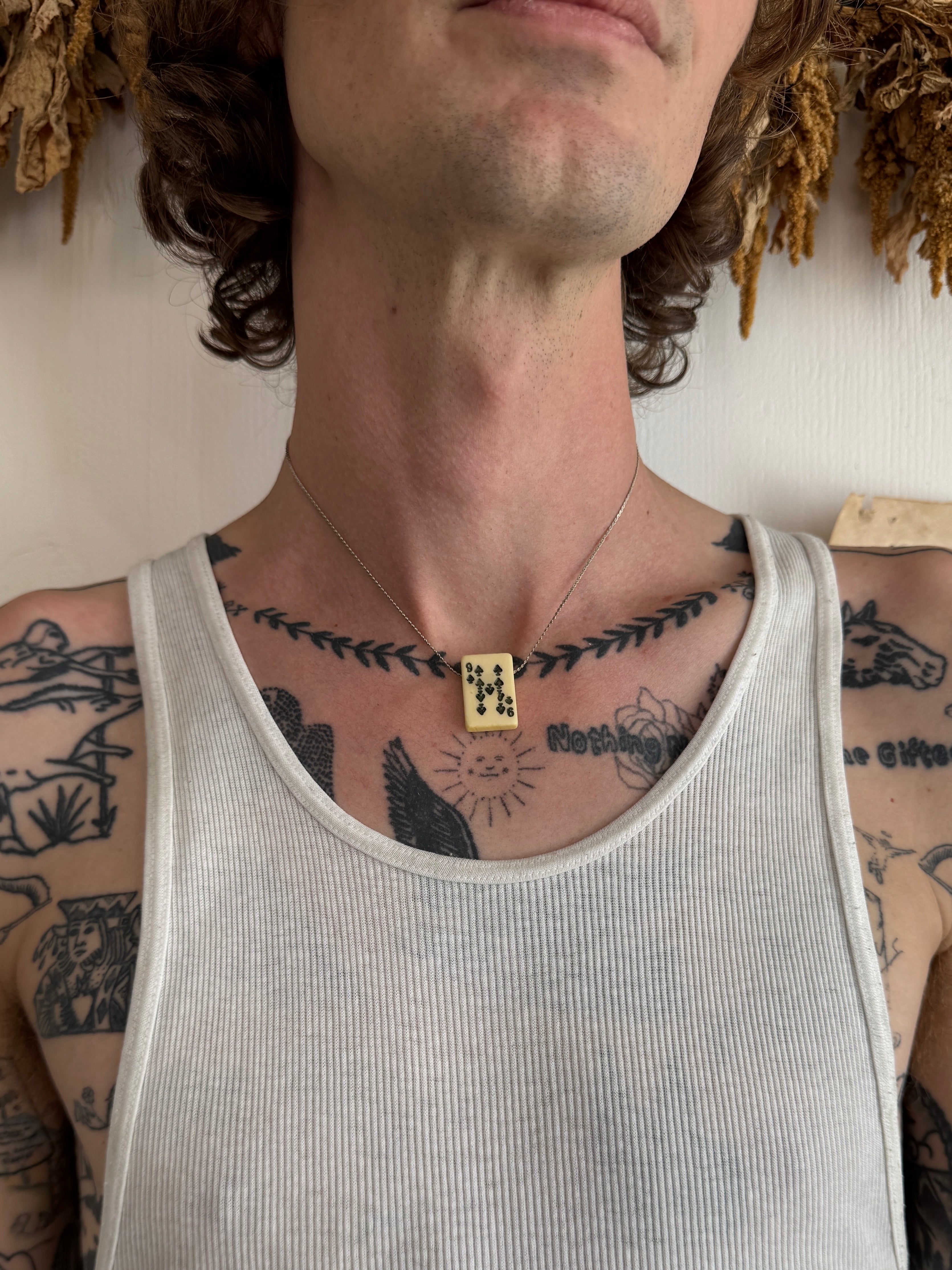 1940s 9 of Spades Playing Card Necklace (15")