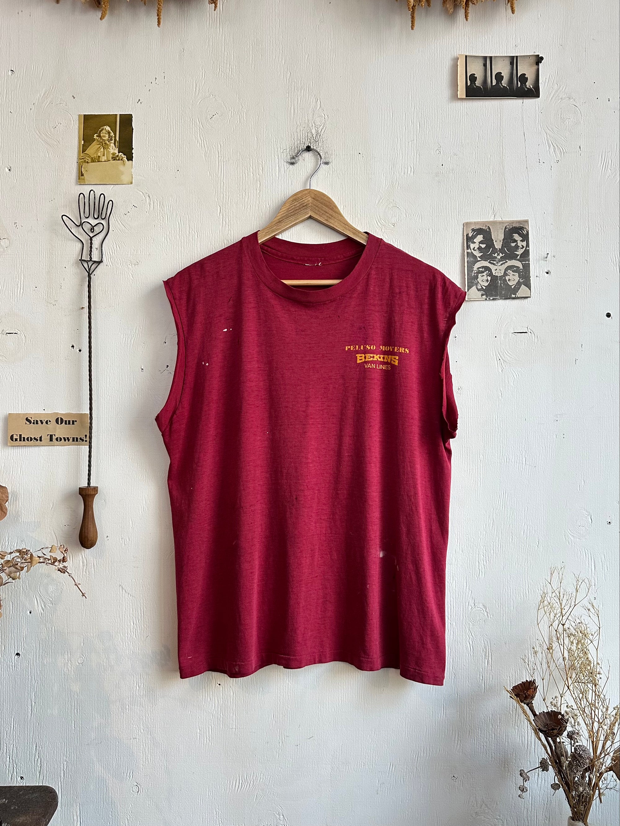 1980s Thrashed and Paper Thin Peluso Movers Muscle Tee
