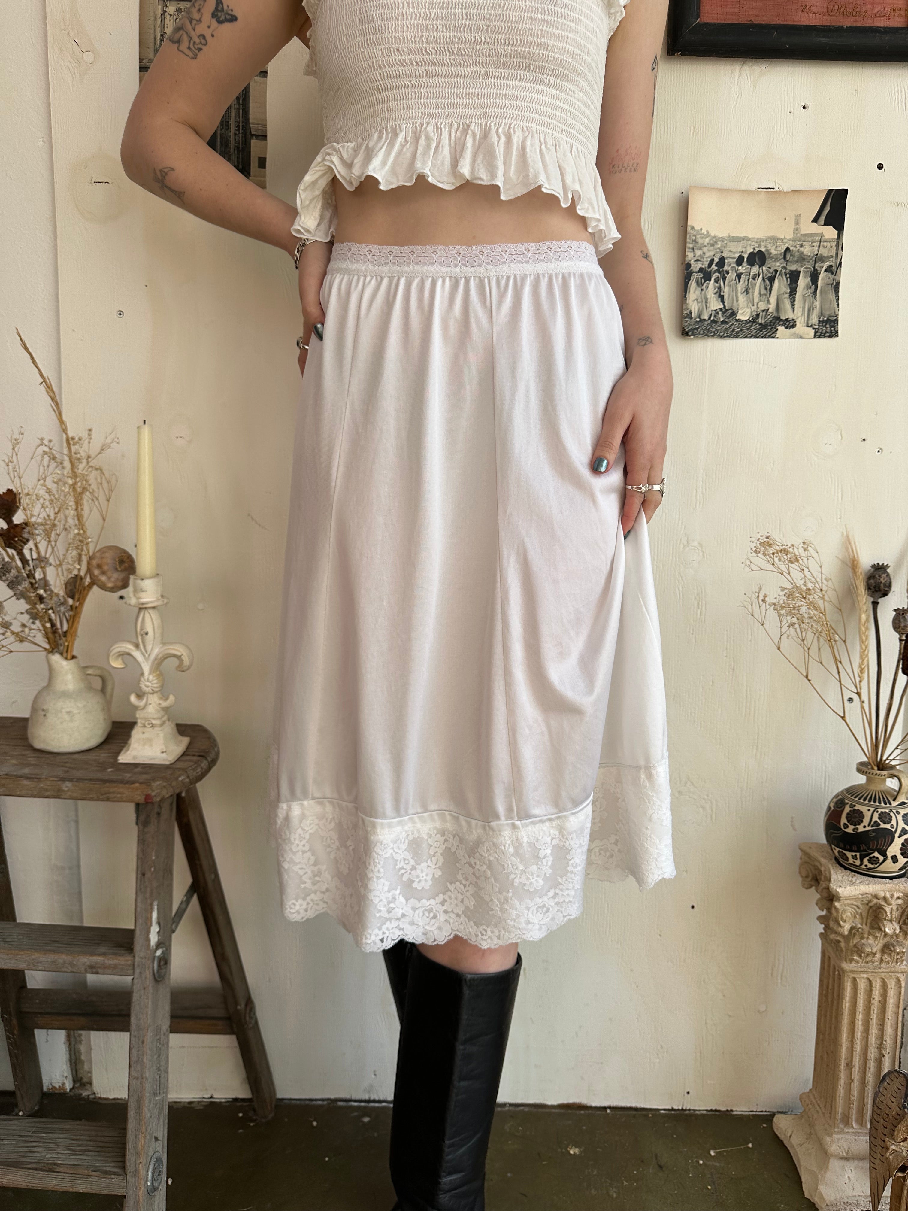 1980s Lace Trim Mini Slip Skirt (S)