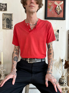 1980s Sunfaded Red Henley (M/L)