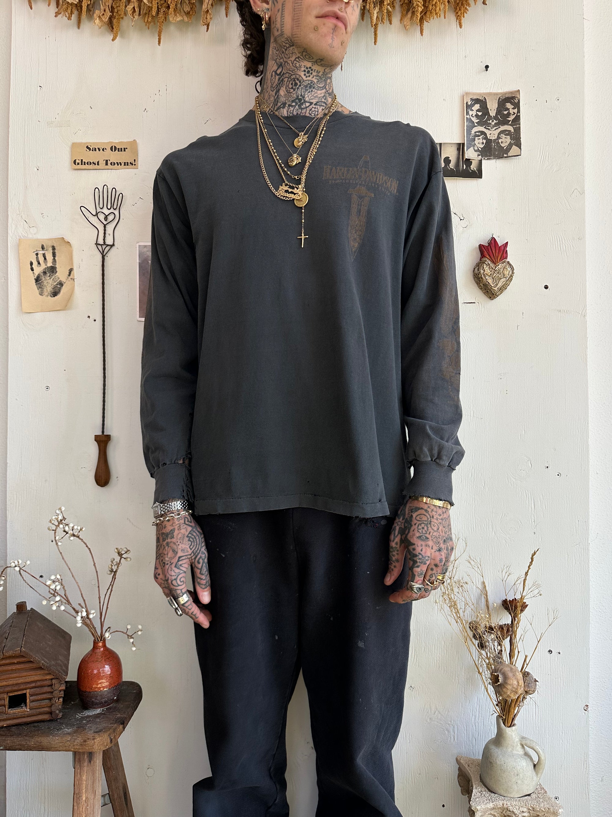 1990s Thrashed Harley Davidson Long Sleeve