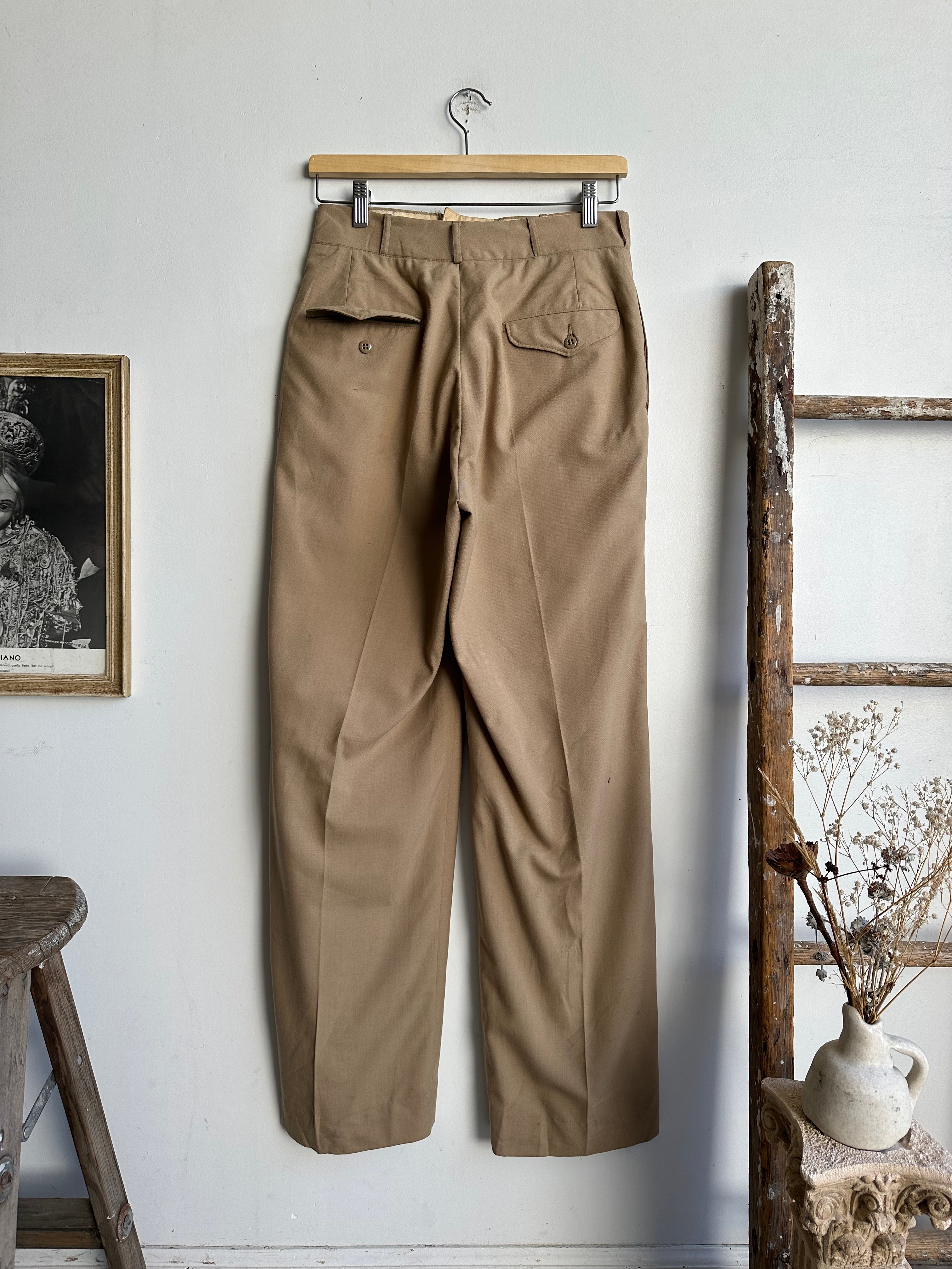 1960s Khaki Baggy Army Trousers (28 x 31)