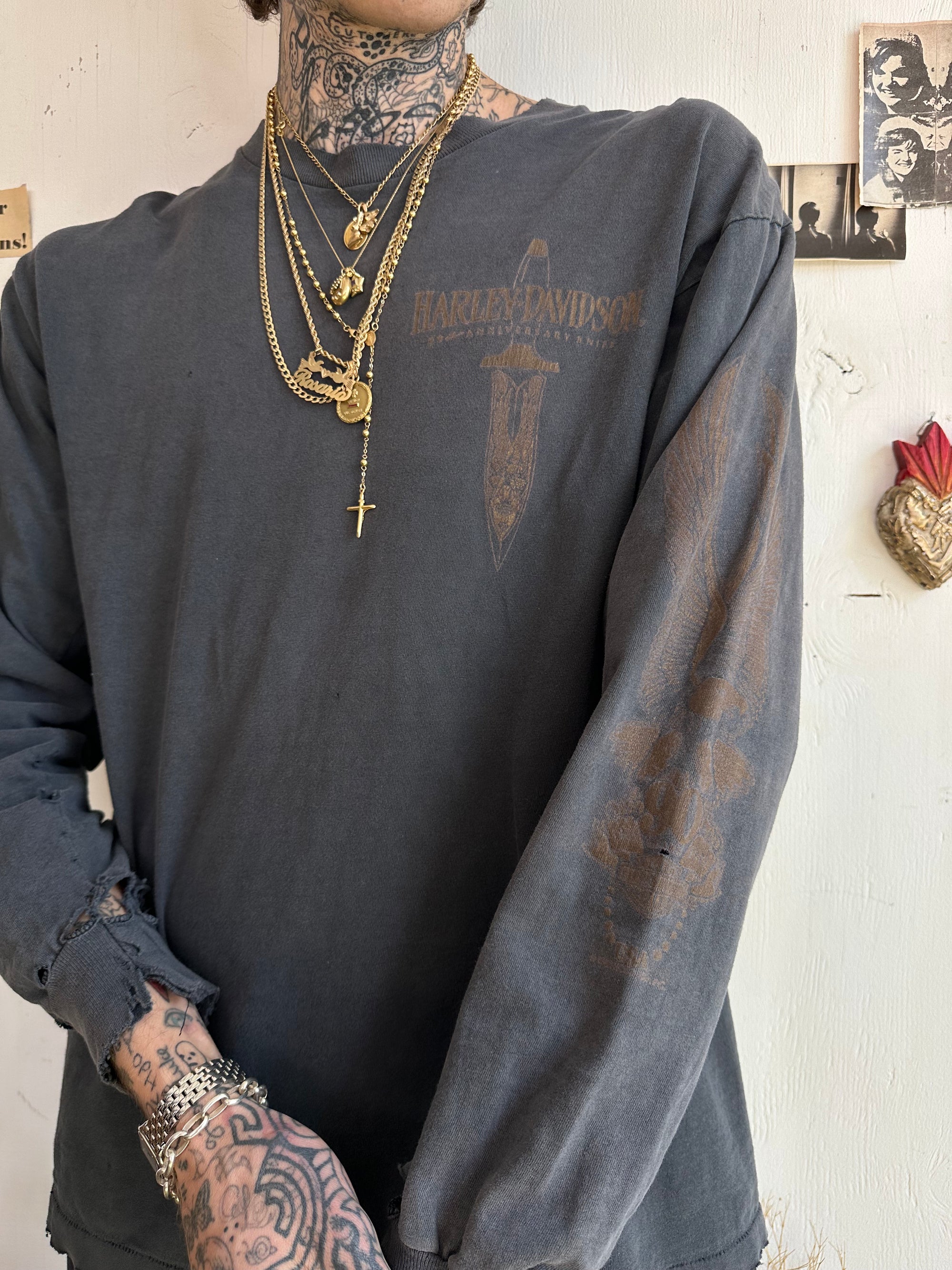 1990s Thrashed Harley Davidson Long Sleeve