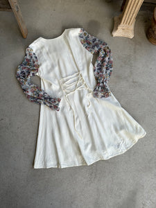 1980s Floral Chiffon Sleeved Dress (S/M)